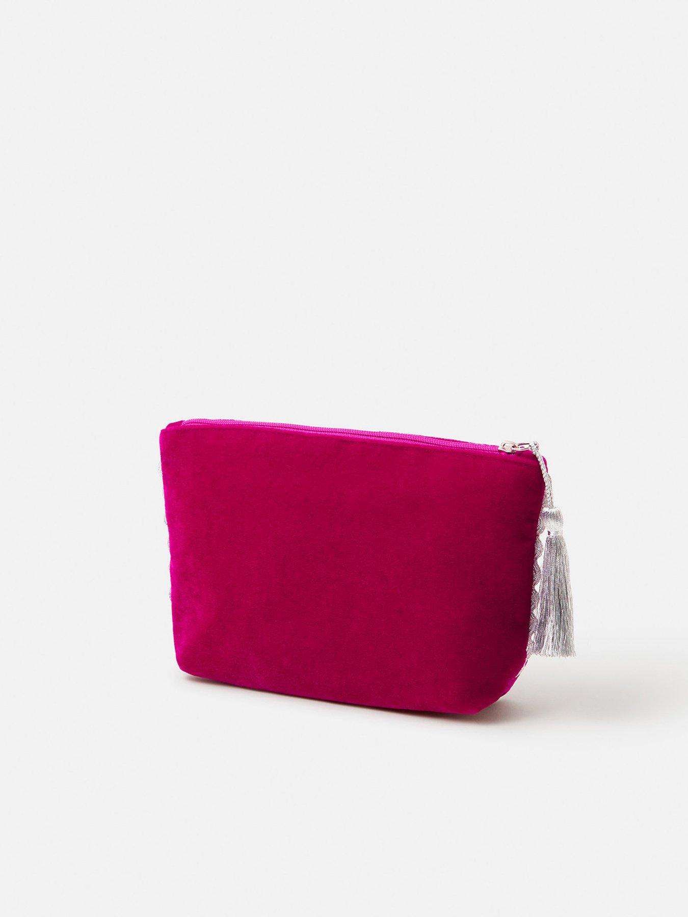  image of accessorize-sequin-bow-velvet-pouch-bag-pink