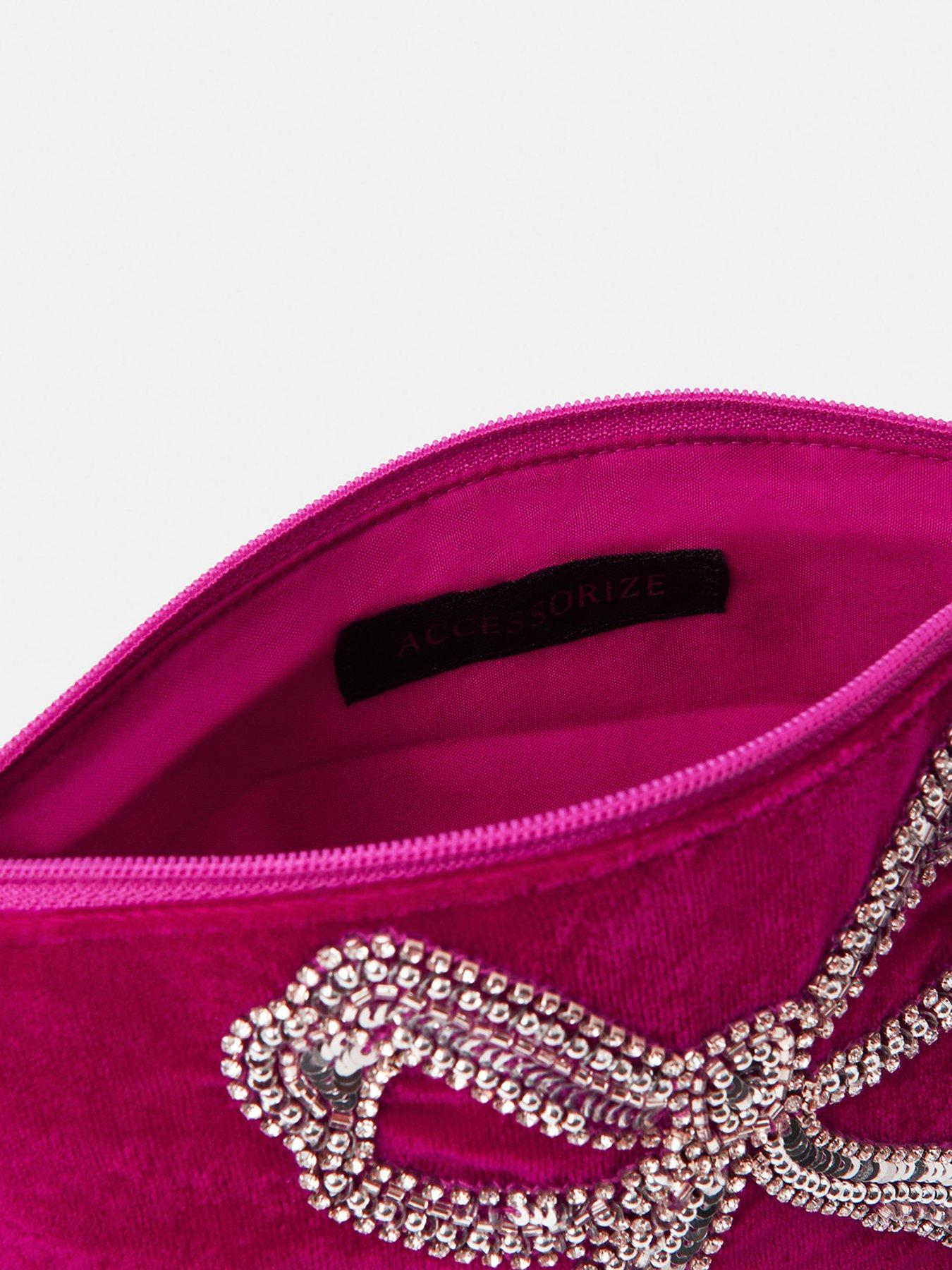  image of accessorize-sequin-bow-velvet-pouch-bag-pink