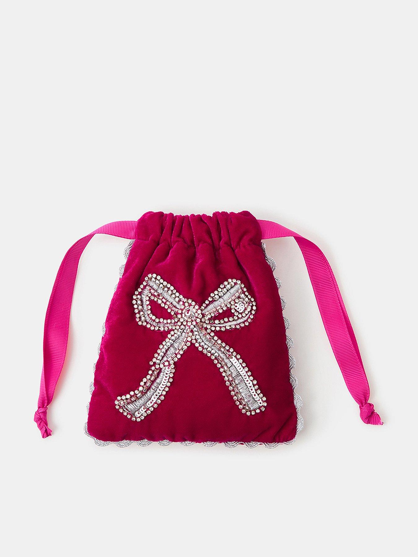 Accessorize Sequin Bow Drawstring Bag - Pink