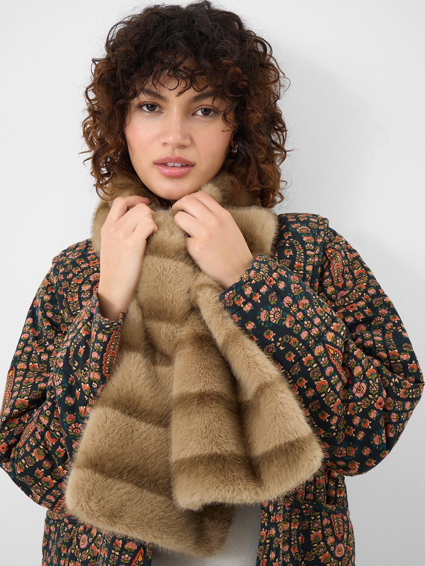  image of accessorize-stripe-mink-faux-fur-stole-brown