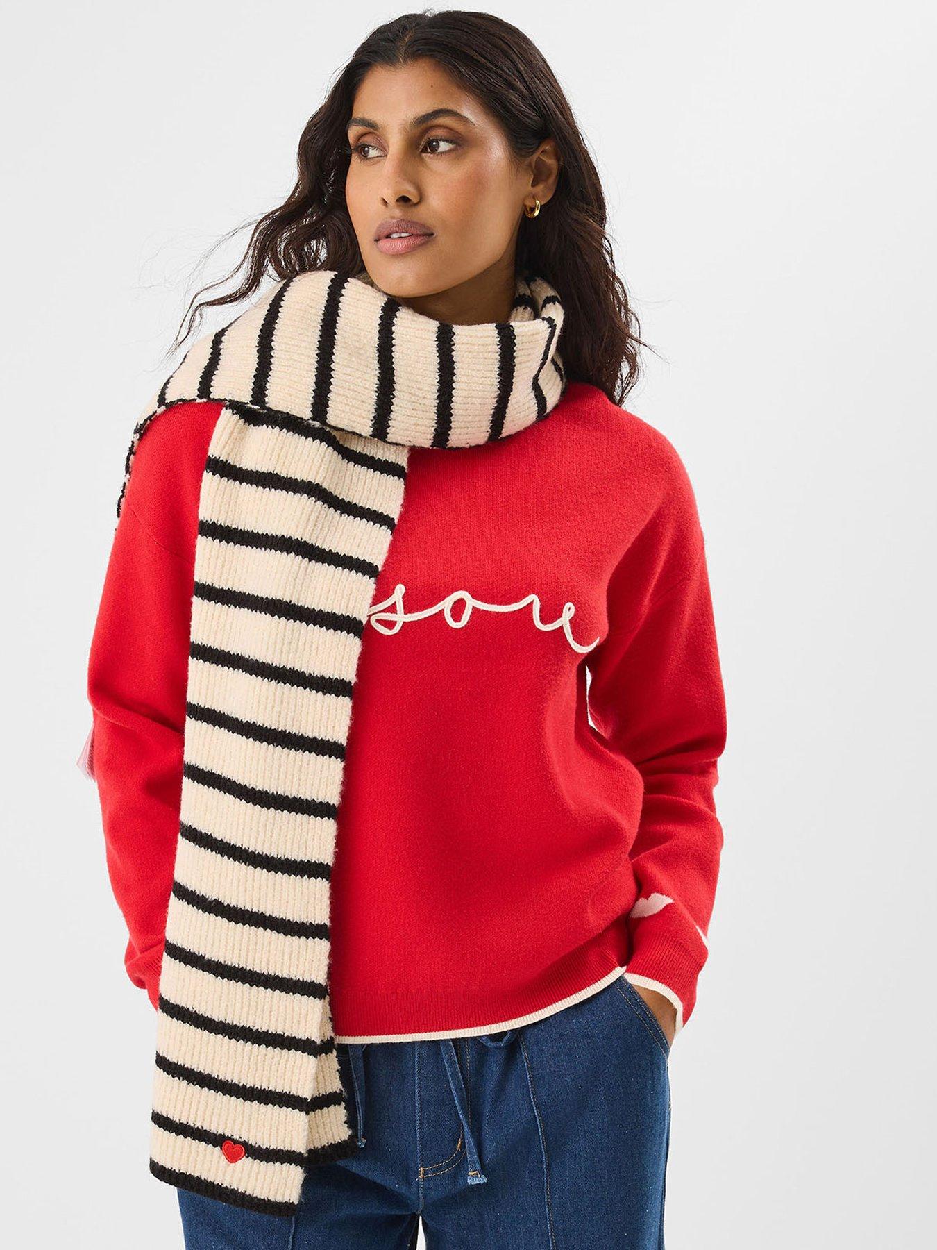  image of accessorize-stripe-heart-rib-knit-scarf-multi