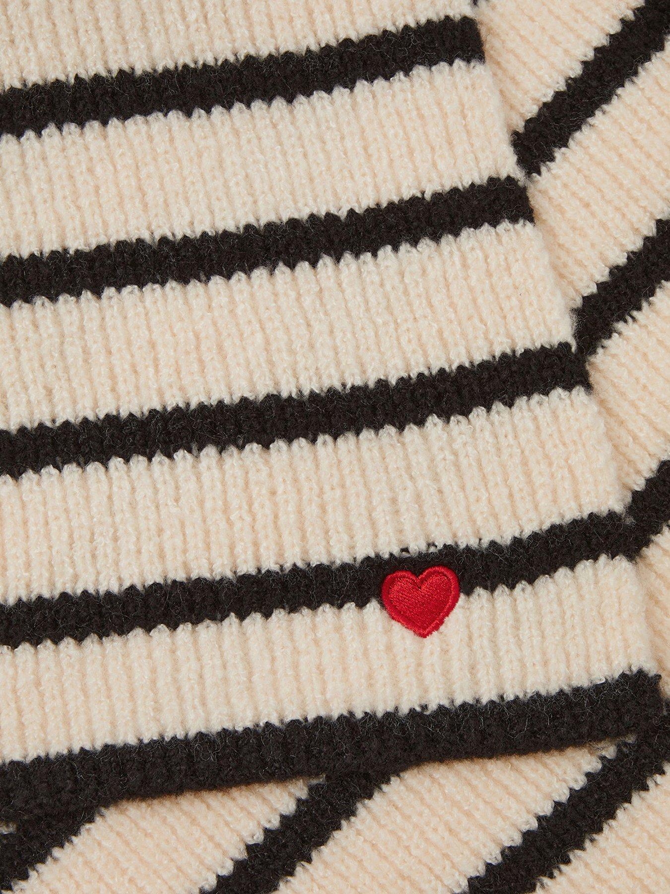  image of accessorize-stripe-heart-rib-knit-scarf-multi