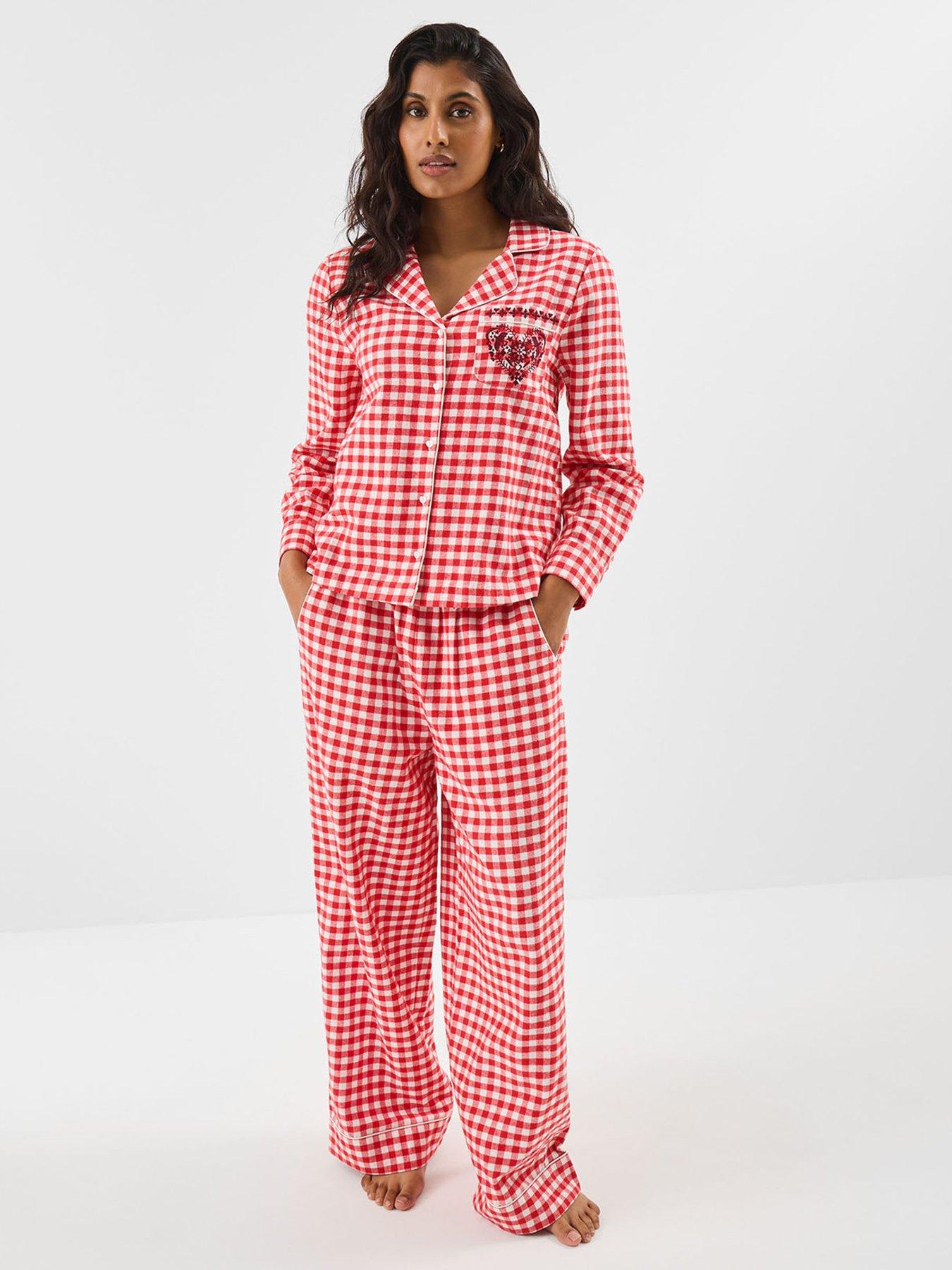 Accessorize Red Gingham Flannel Embroidery - Red