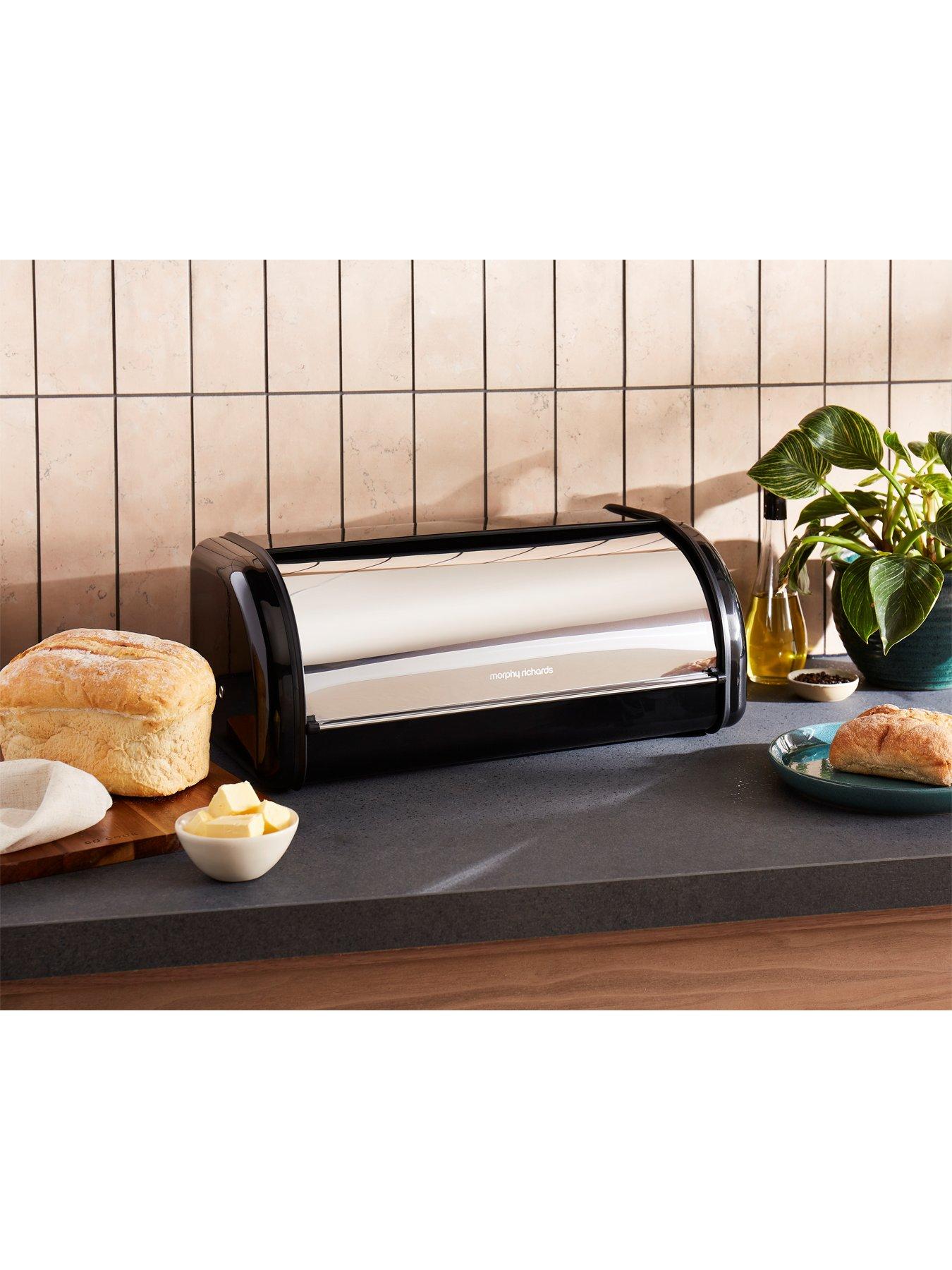  image of morphy-richards-equip-roll-front-bread-bin-black