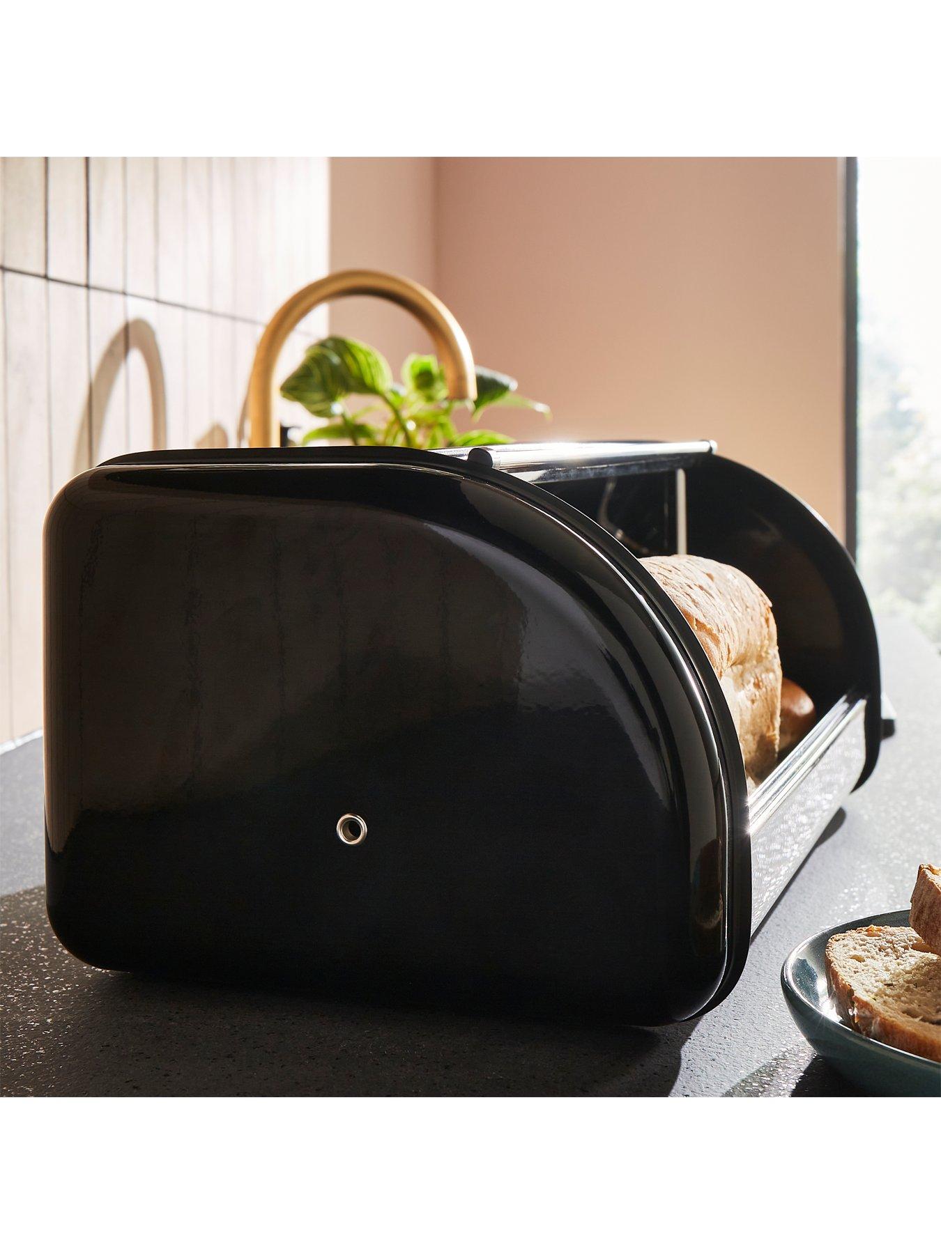  image of morphy-richards-equip-roll-front-bread-bin-black
