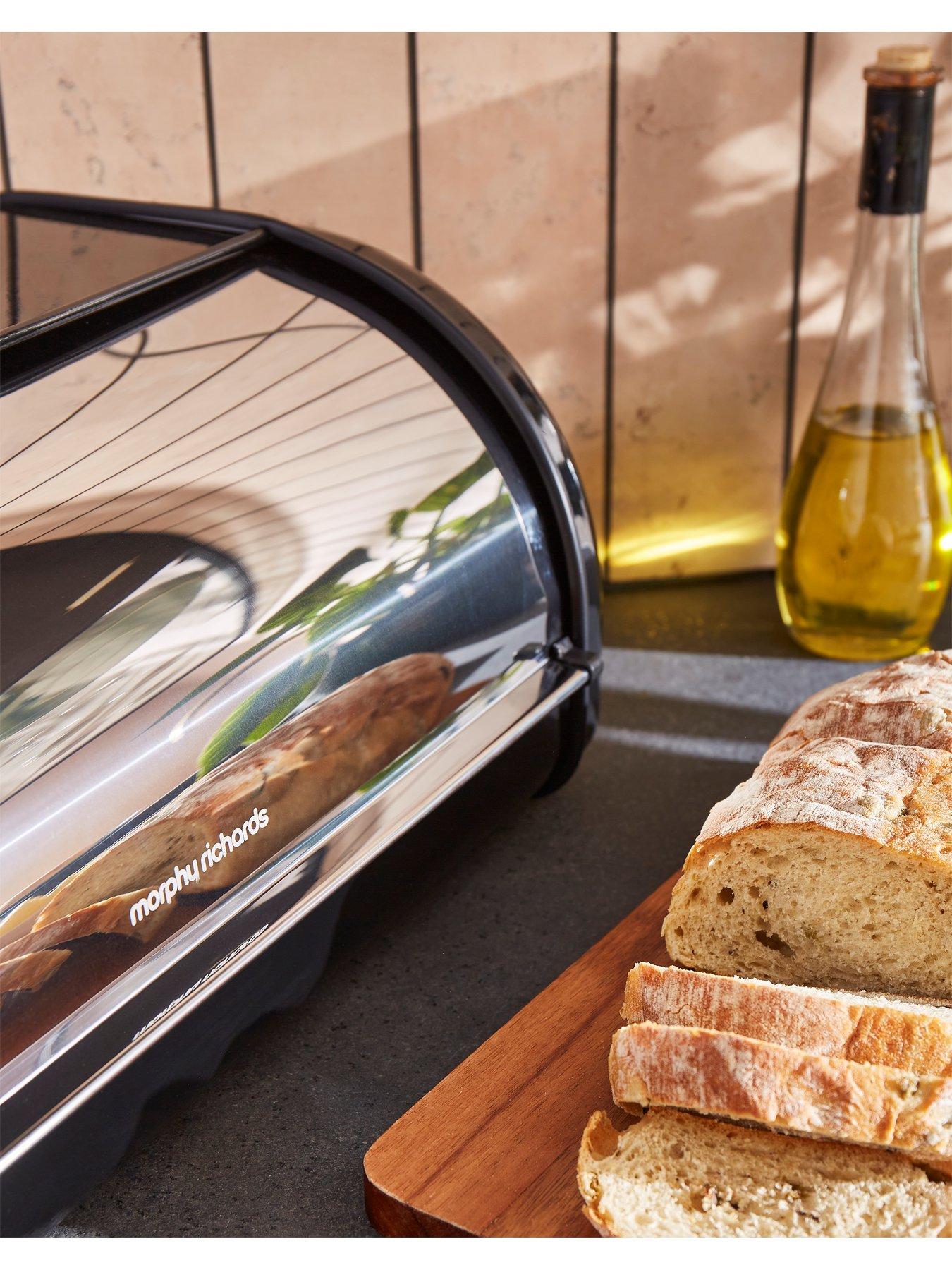  image of morphy-richards-equip-roll-front-bread-bin-black