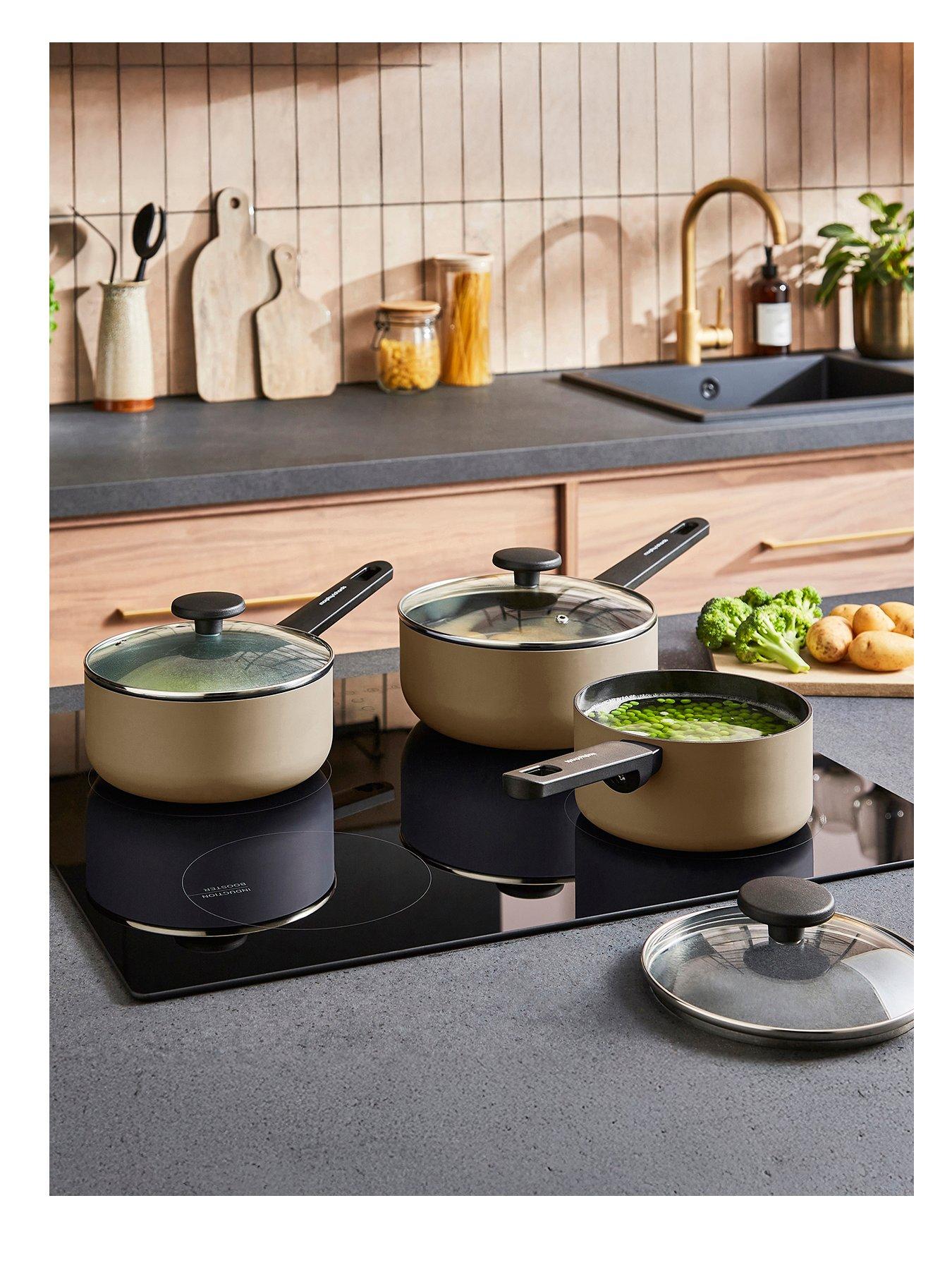 Morphy Richards 3pc Aluminium Saucepan Set Cream