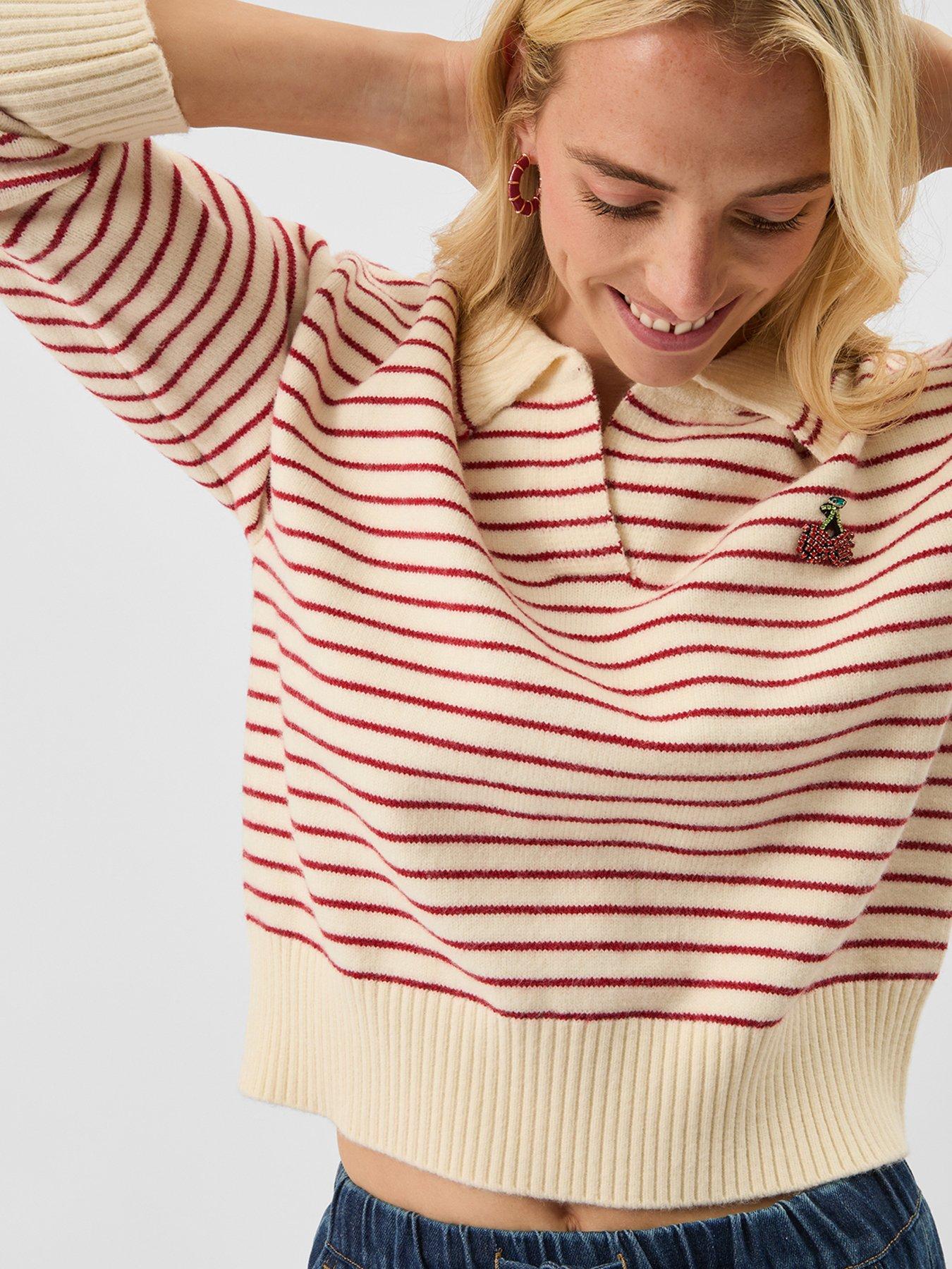  image of accessorize-cherry-stripe-polo-neck-jumper-cream