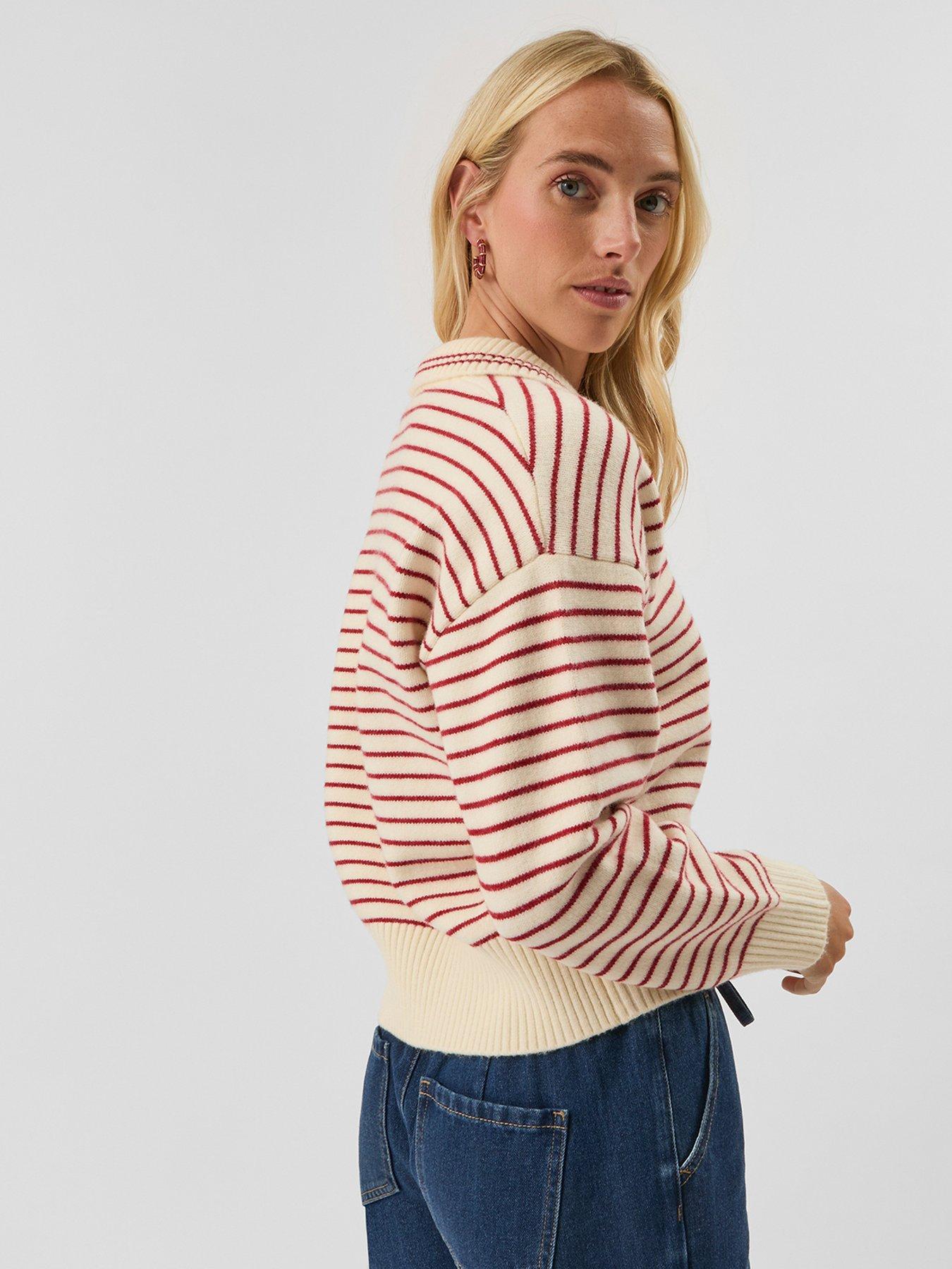  image of accessorize-cherry-stripe-polo-neck-jumper-cream