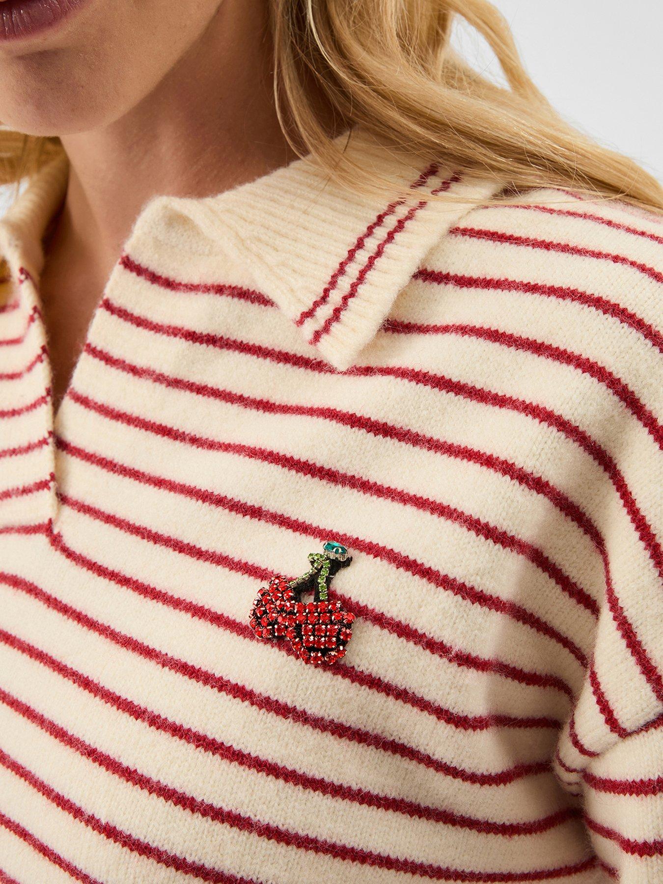  image of accessorize-cherry-stripe-polo-neck-jumper-cream