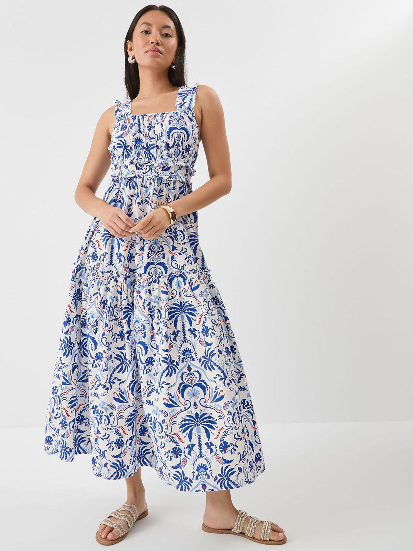 Accessorize Ornamental Print Tiered Dress - Blue