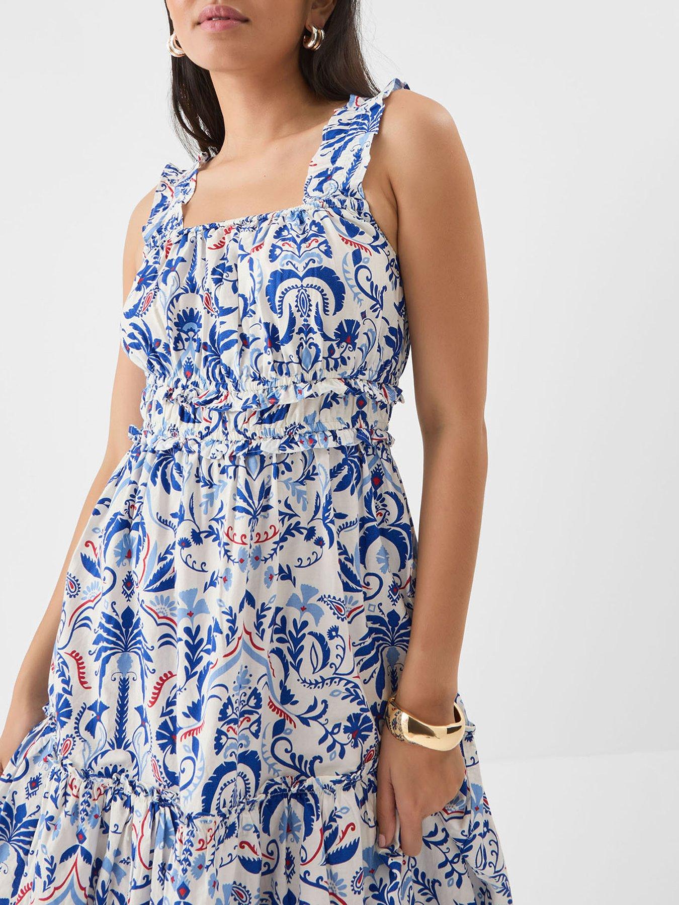  image of accessorize-ornamental-print-tiered-dress-blue