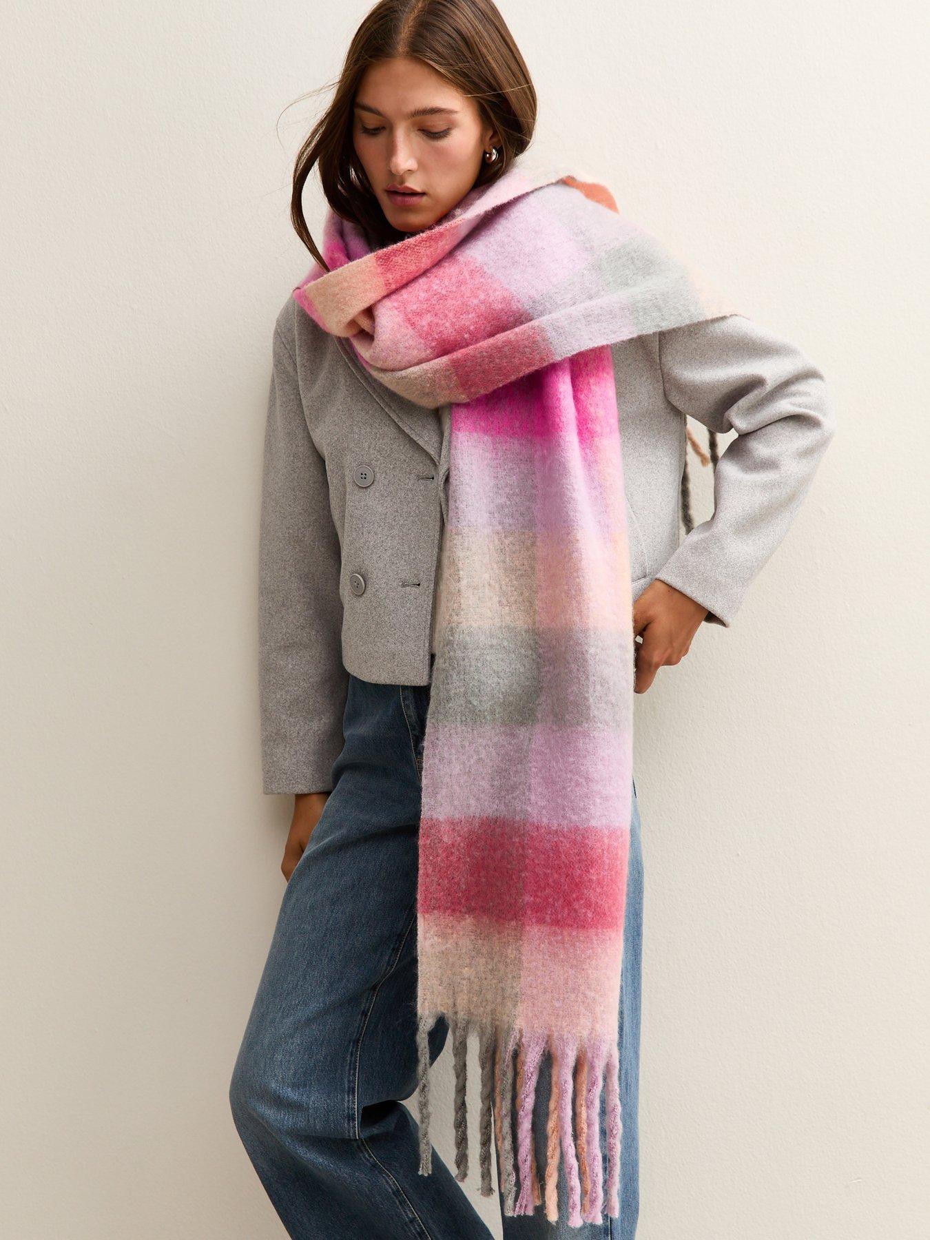 New Look Heavyweight Checked Print Pastel Scarf - Pink