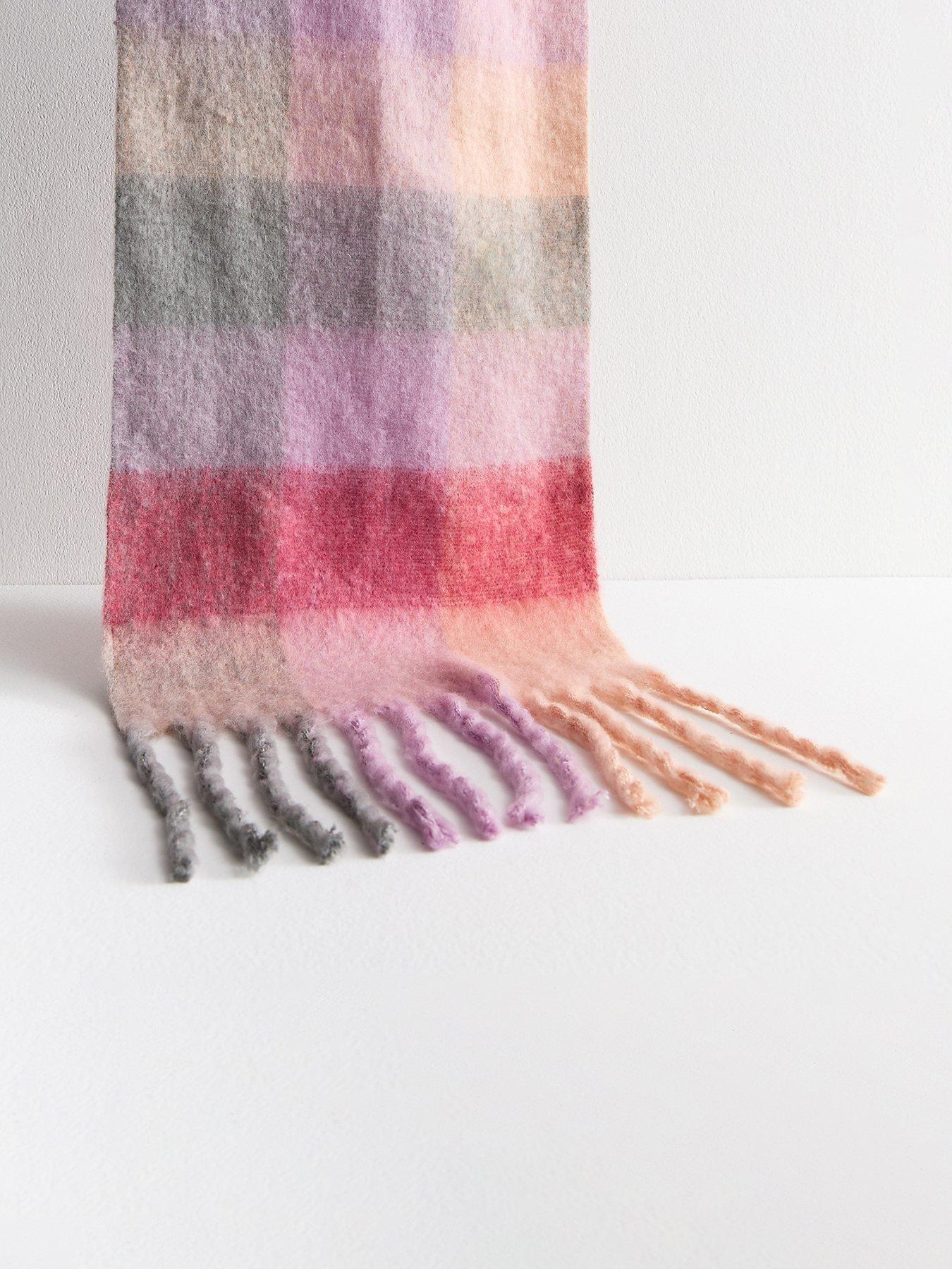  image of new-look-heavyweight-checked-print-pastel-scarf-pink