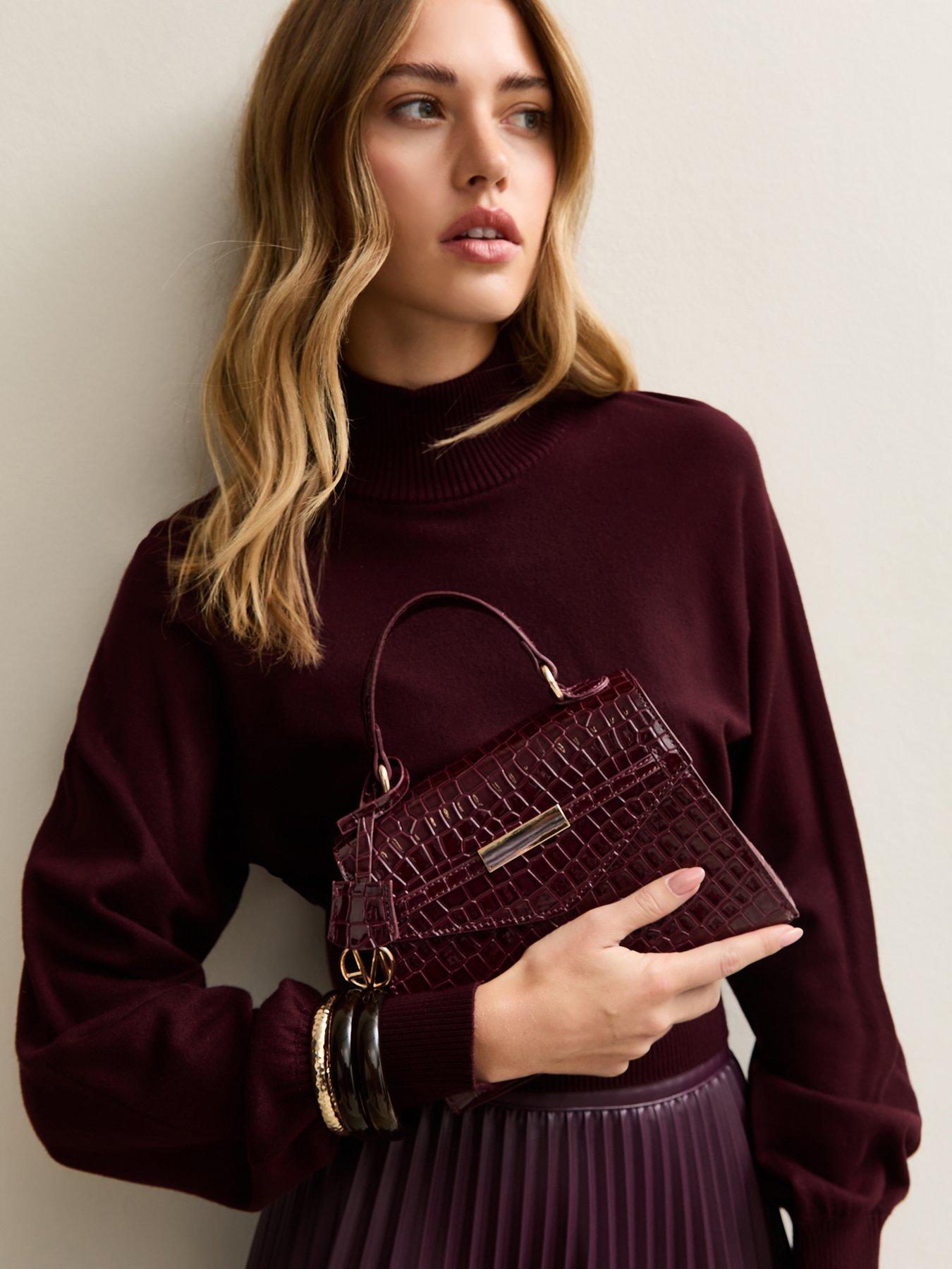 New Look Midi Tyla Croc Top Handle Bag - Burgundy