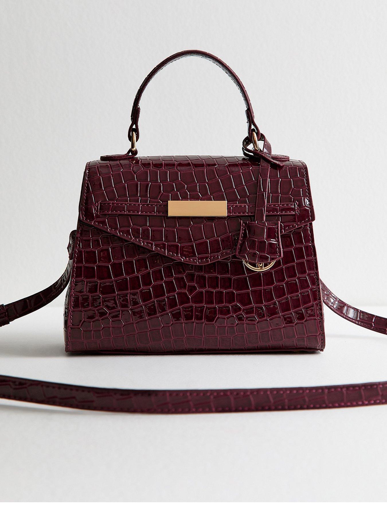  image of new-look-midi-tyla-croc-top-handle-bag-burgundy
