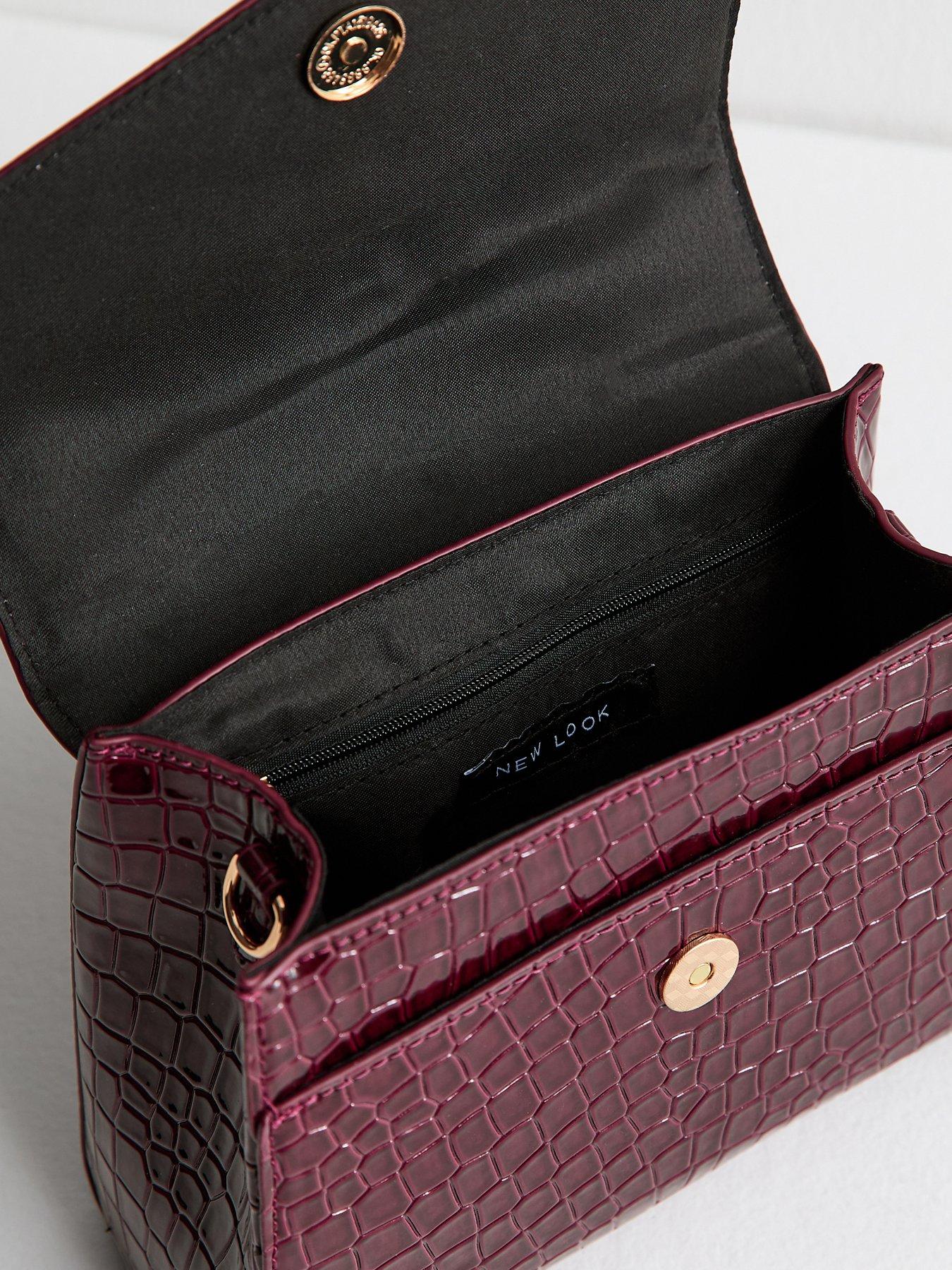  image of new-look-midi-tyla-croc-top-handle-bag-burgundy