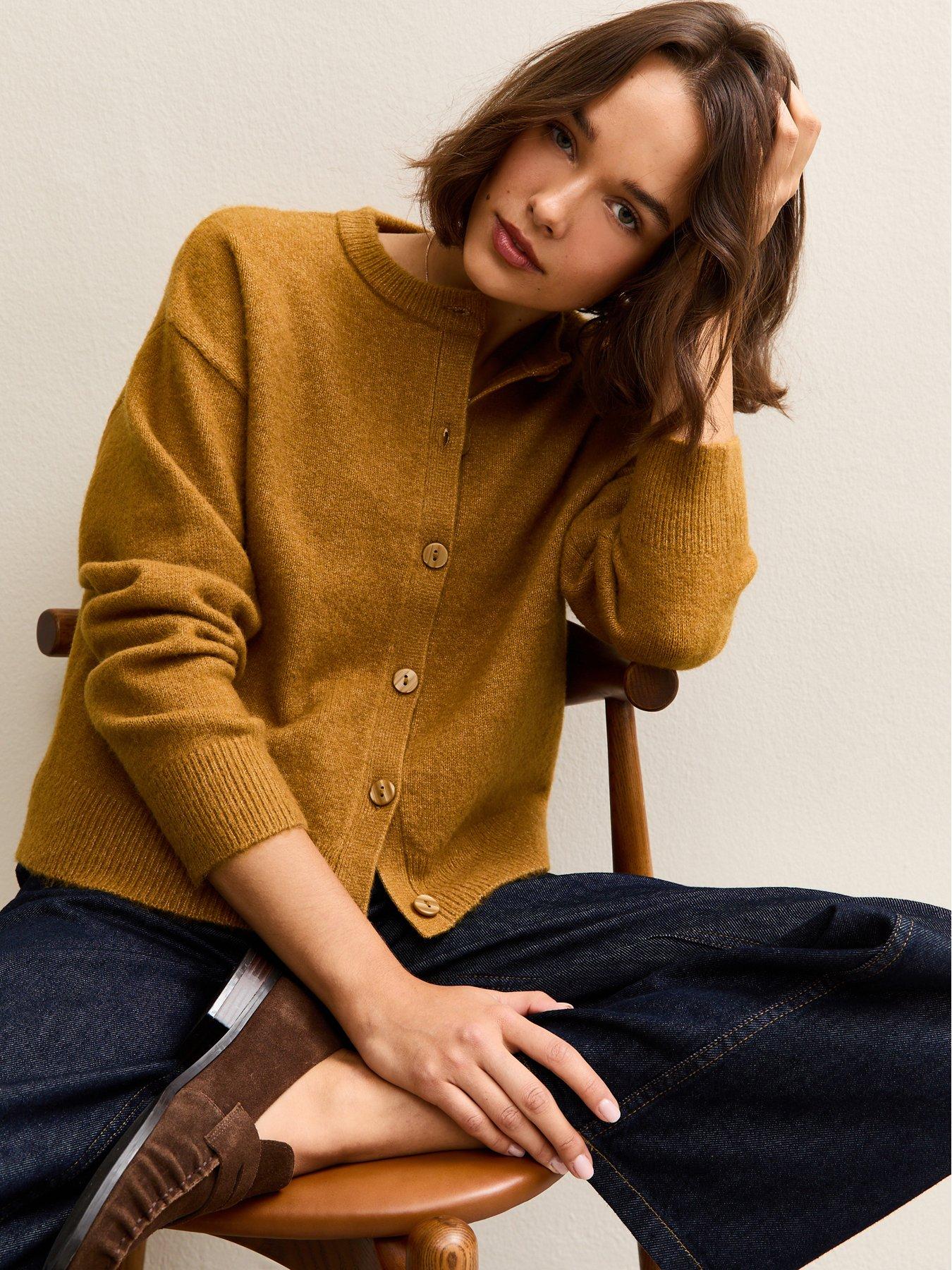 New Look Dark Yellow Crew Neck Knit Cardigan