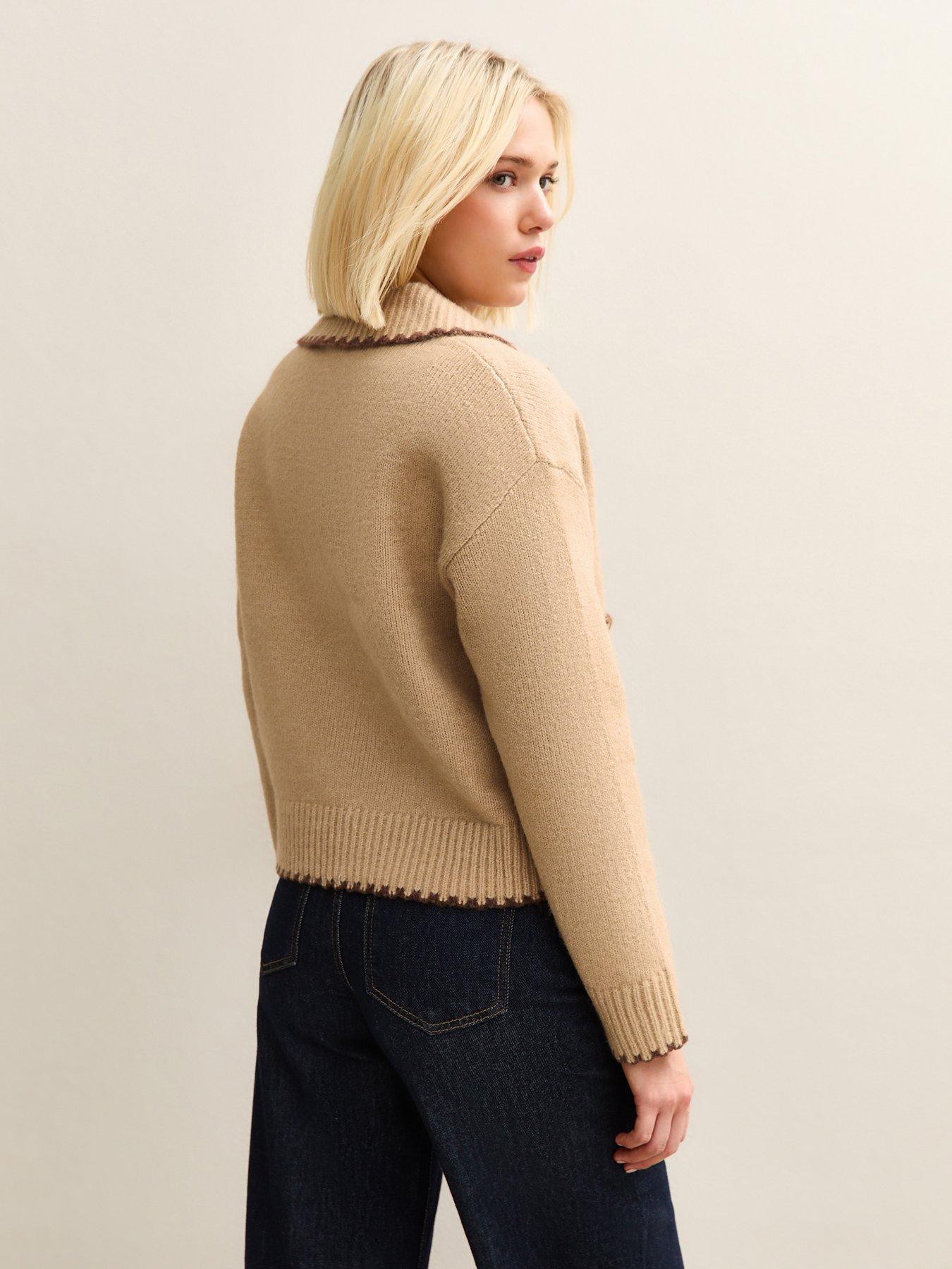 stillFront image of new-look-blanket-stitch-collared-cardigan-brown