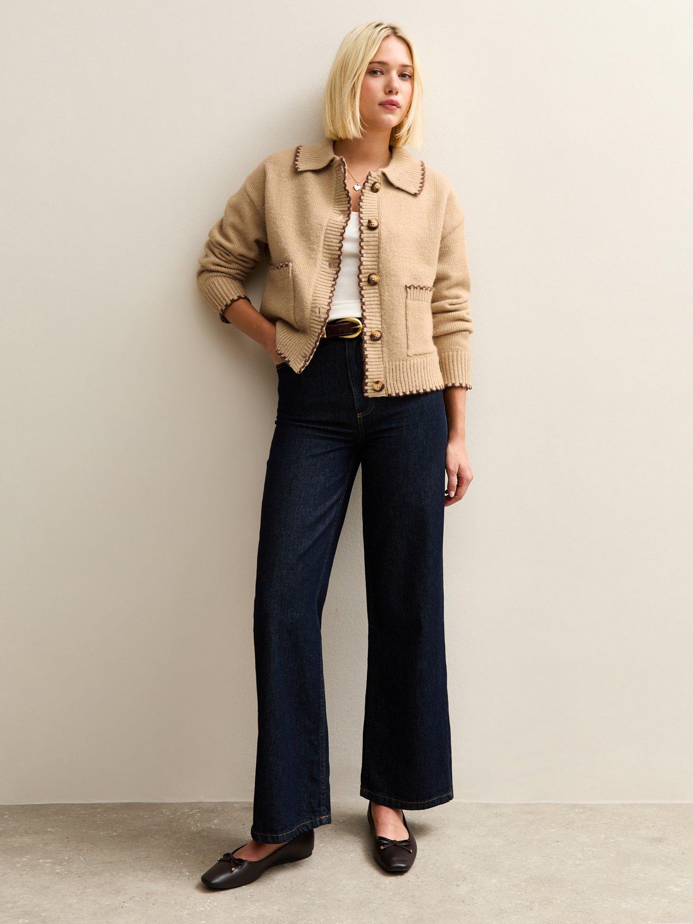  image of new-look-blanket-stitch-collared-cardigan-brown