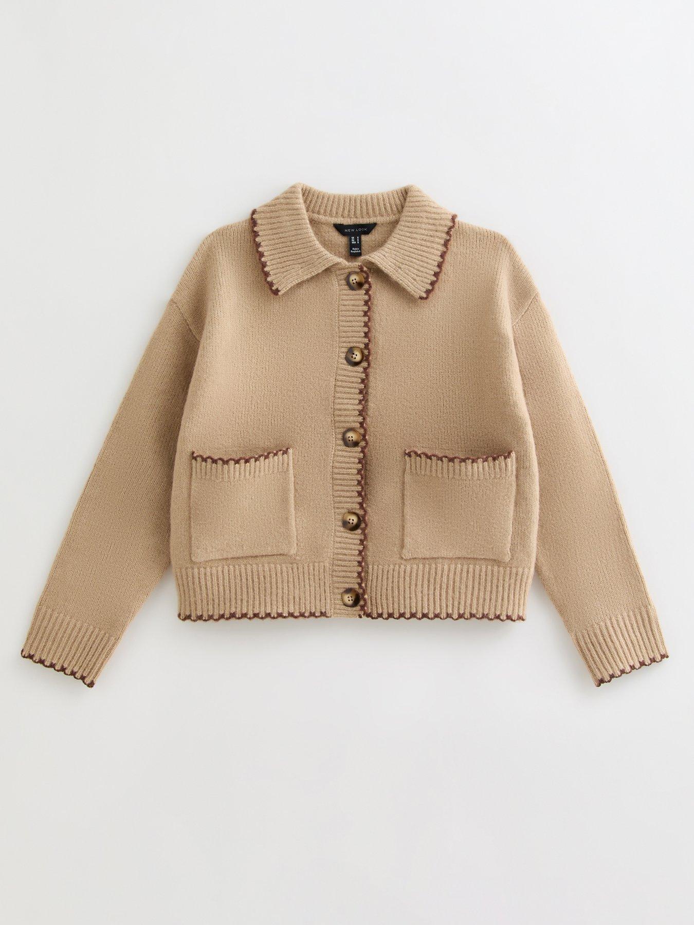  image of new-look-blanket-stitch-collared-cardigan-brown