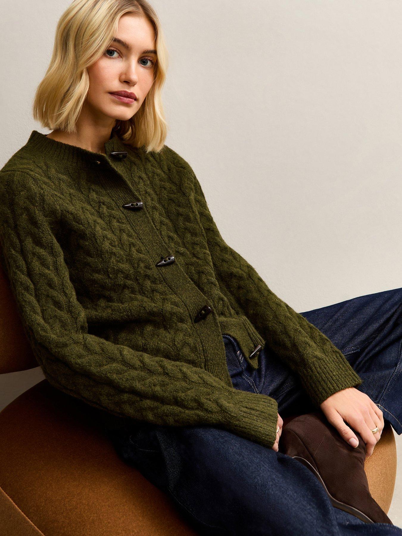 New Look Cable Knit Toggle Fastening Cardigan - Khaki
