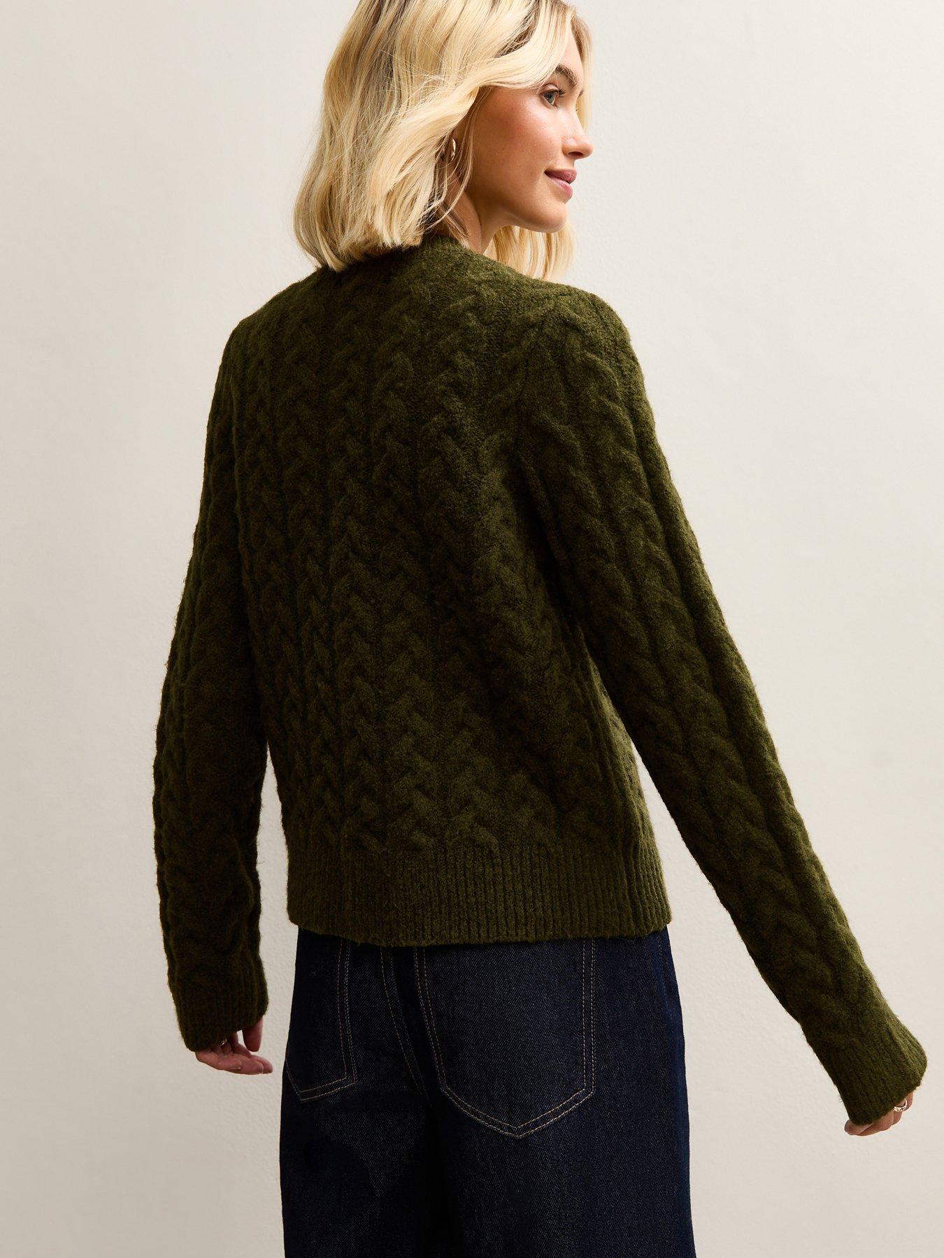 stillFront image of new-look-cable-knit-toggle-fastening-cardigan-khaki
