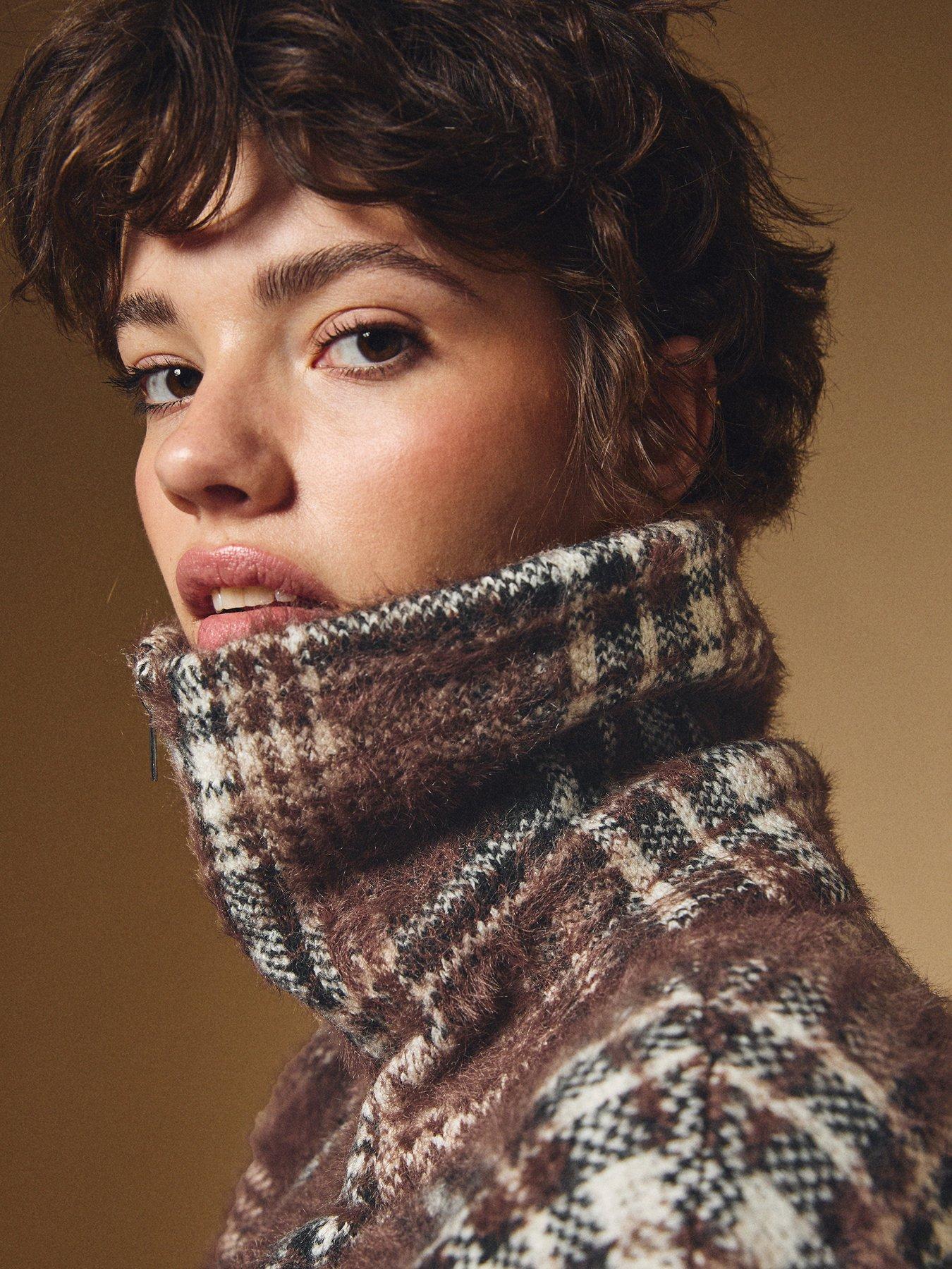  image of new-look-fluffy-check-zip-cardigan-brown