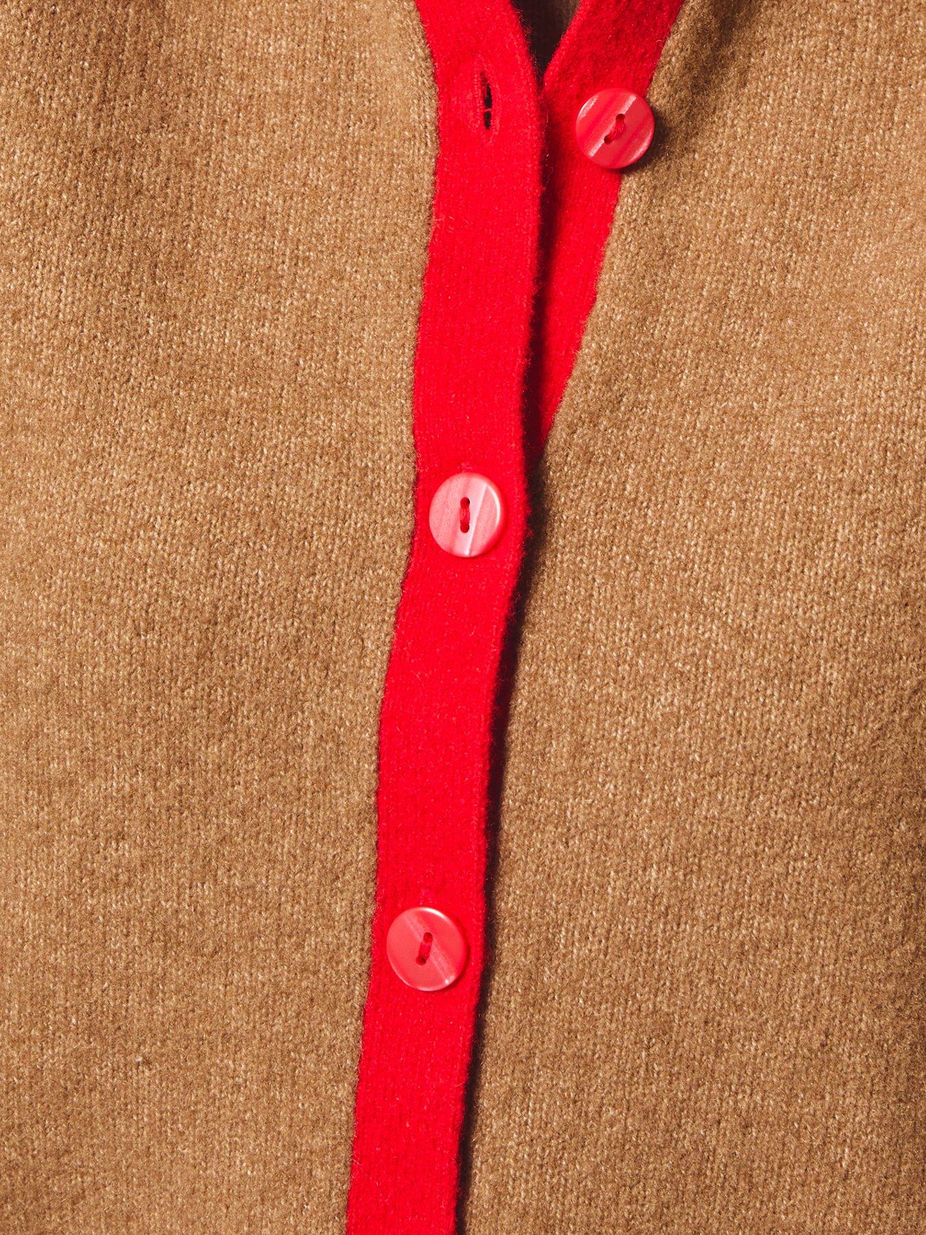 Image 5 of 5 of New Look Colour Block Cardigan - Camel/Red and Blue Trim