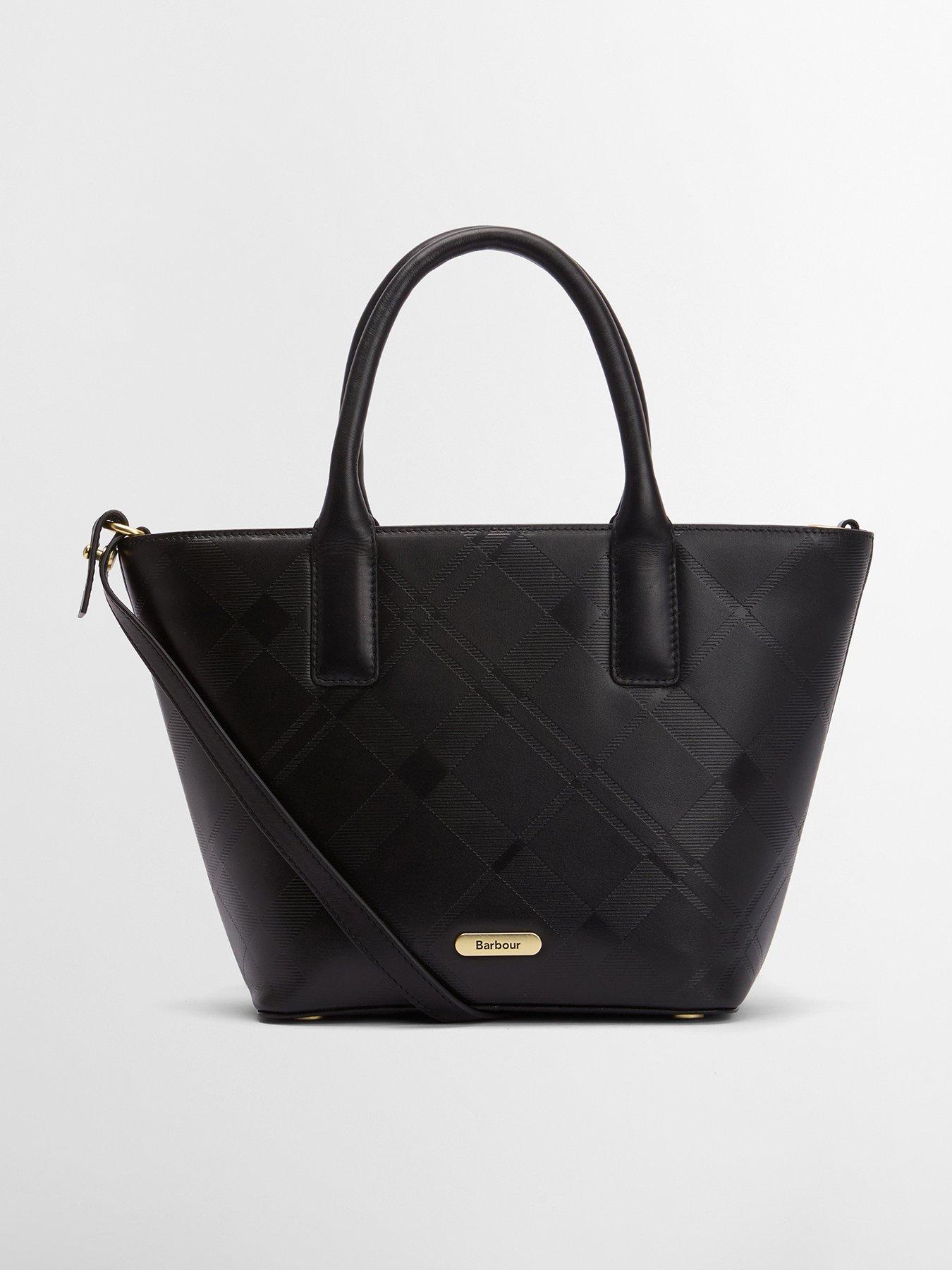 front image of barbour-birch-deboss-leather-tote-bag-black
