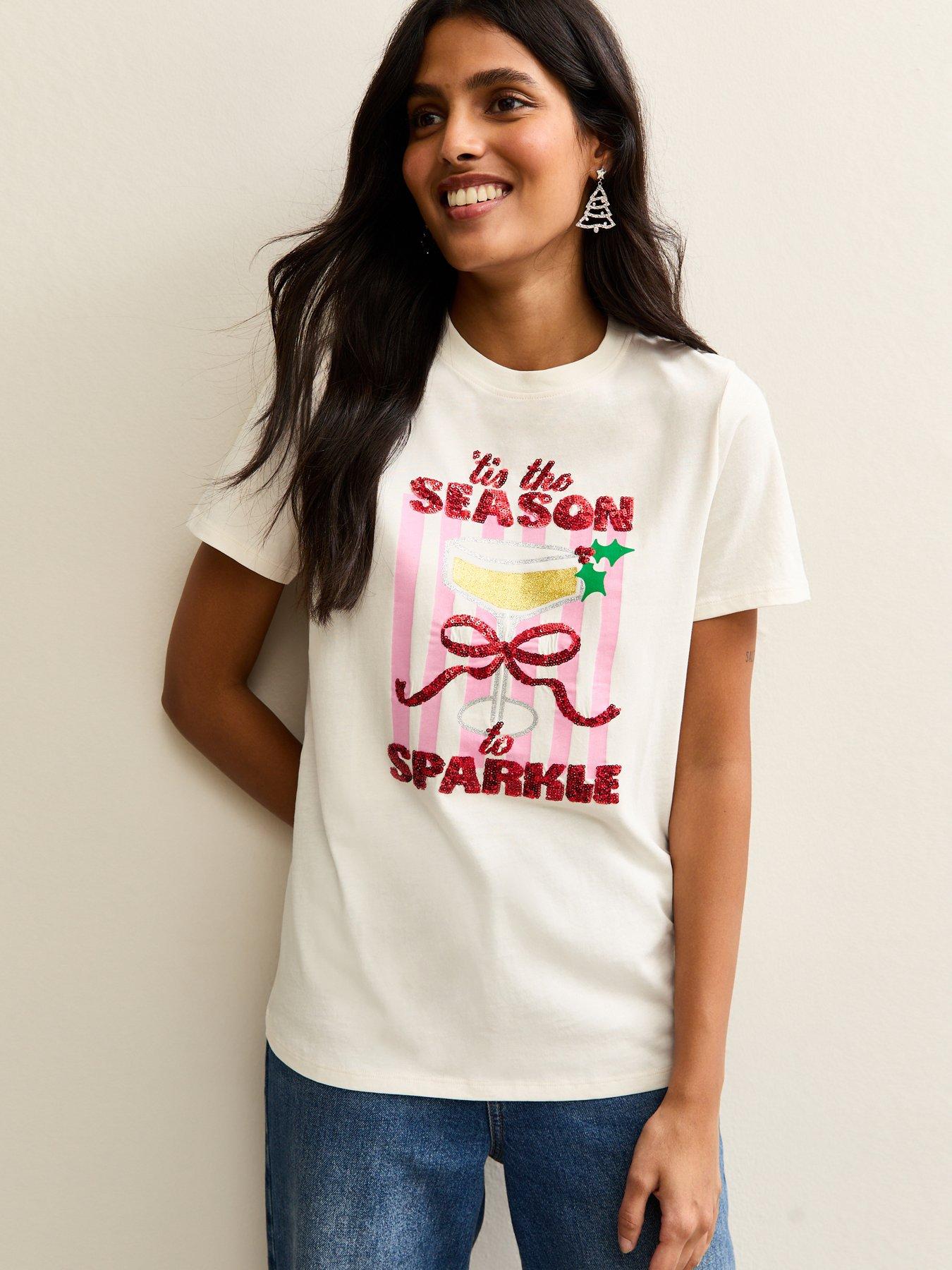 New Look White Sequin Cocktail T-Shirt - Cream