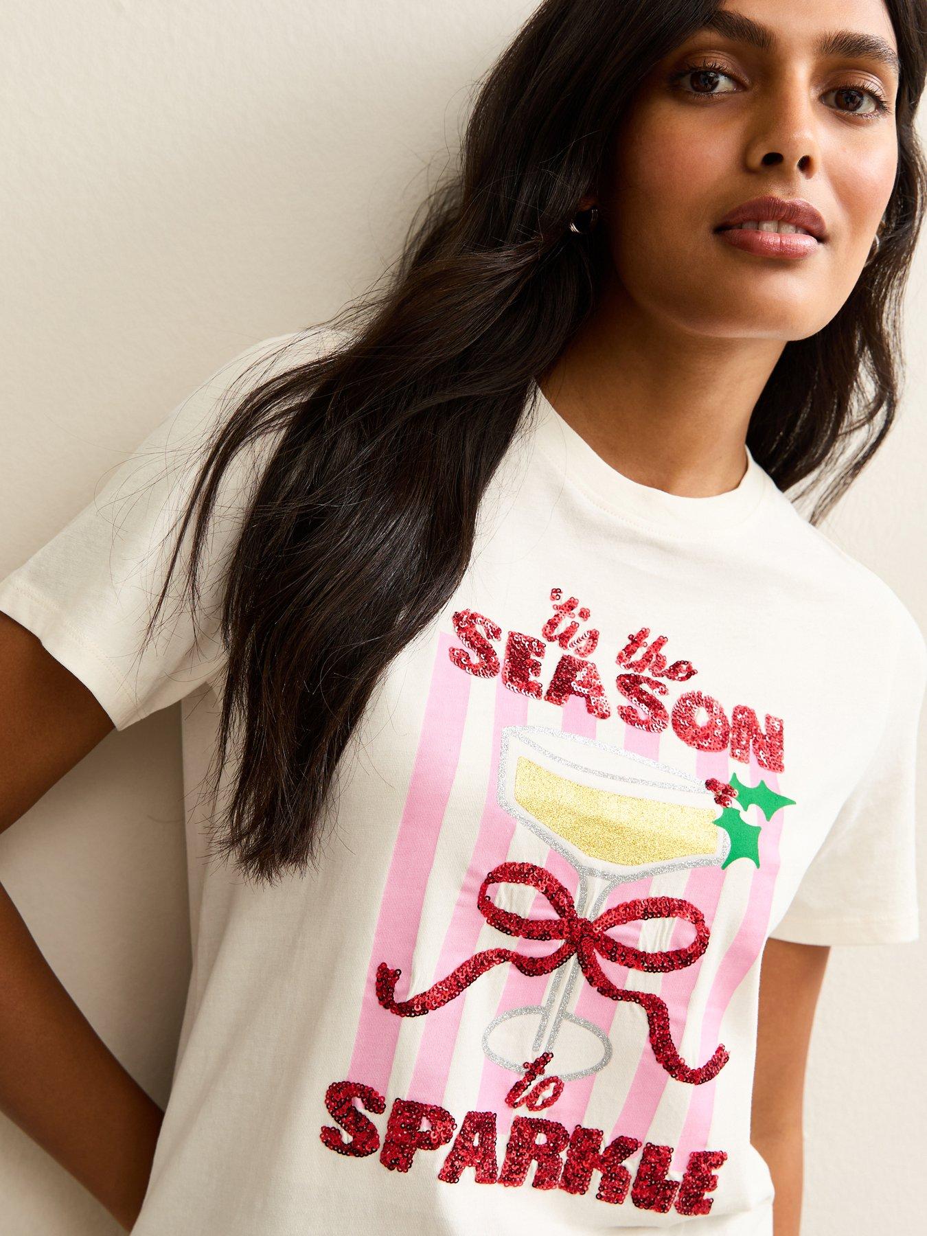  image of new-look-white-sequin-cocktail-t-shirt-cream