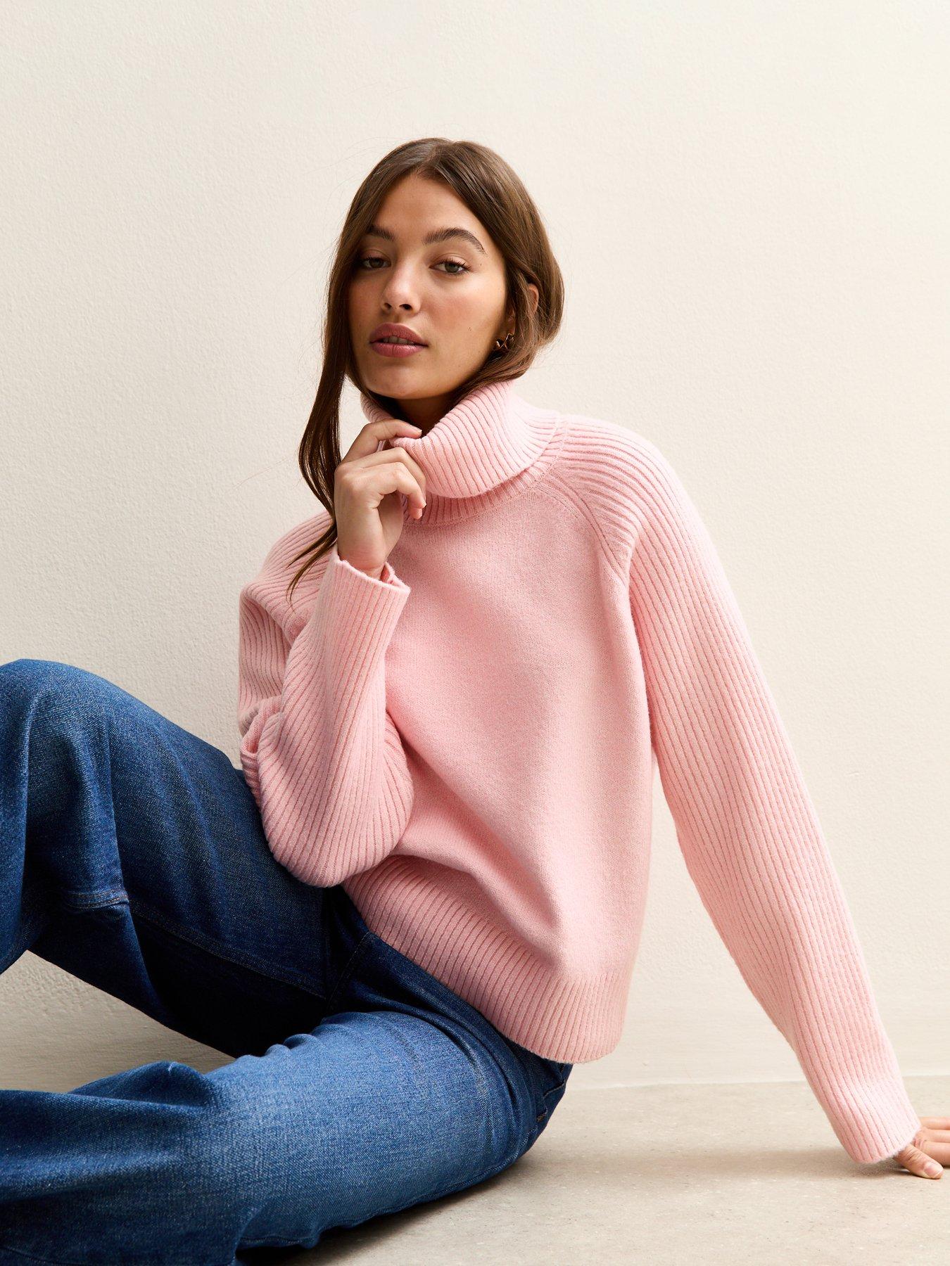 New Look Bright Pink Rib Roll Neck Jumper