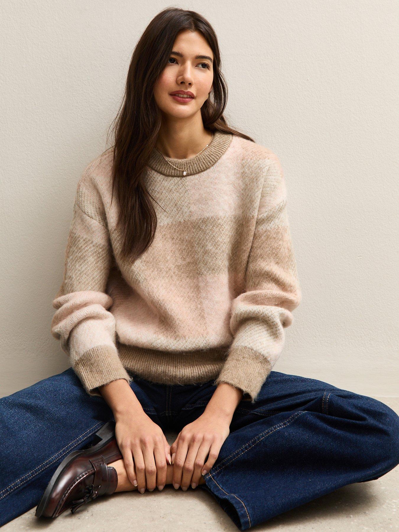 Image 1 of 5 of New Look Brushed Checked Jumper - Pink