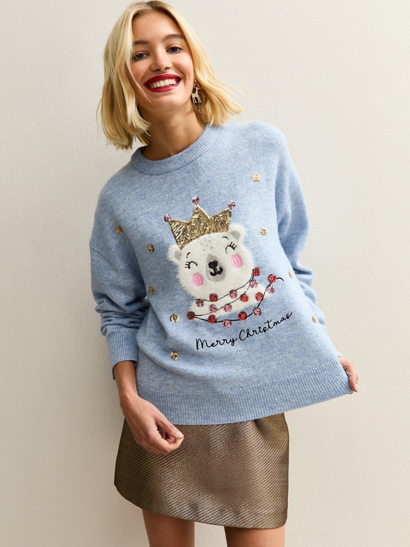 New Look Light Blue Polar Bear Christmas Jumper