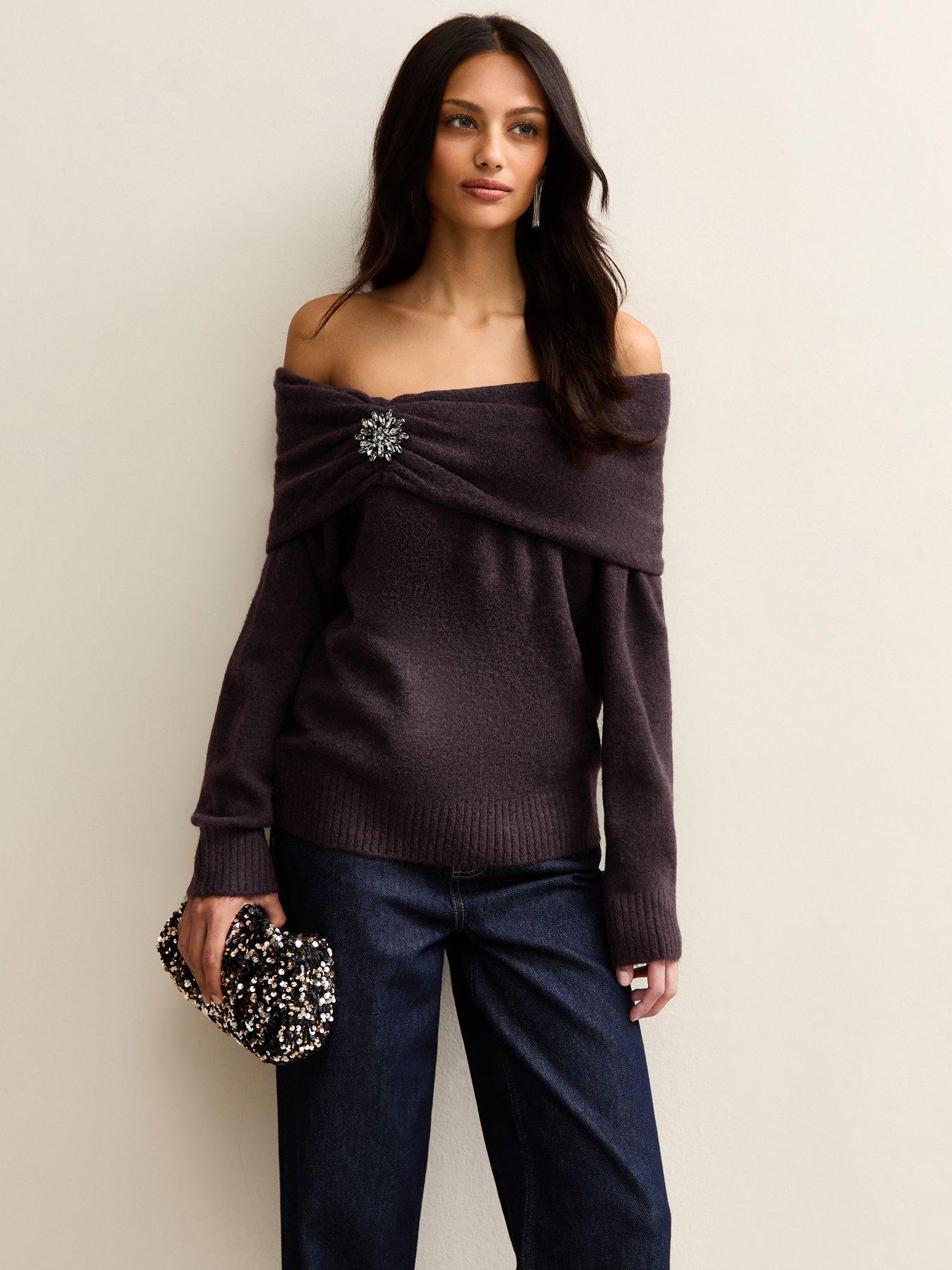 Image 1 of 5 of New Look Off The Shoulder Jumper - Light Purple
