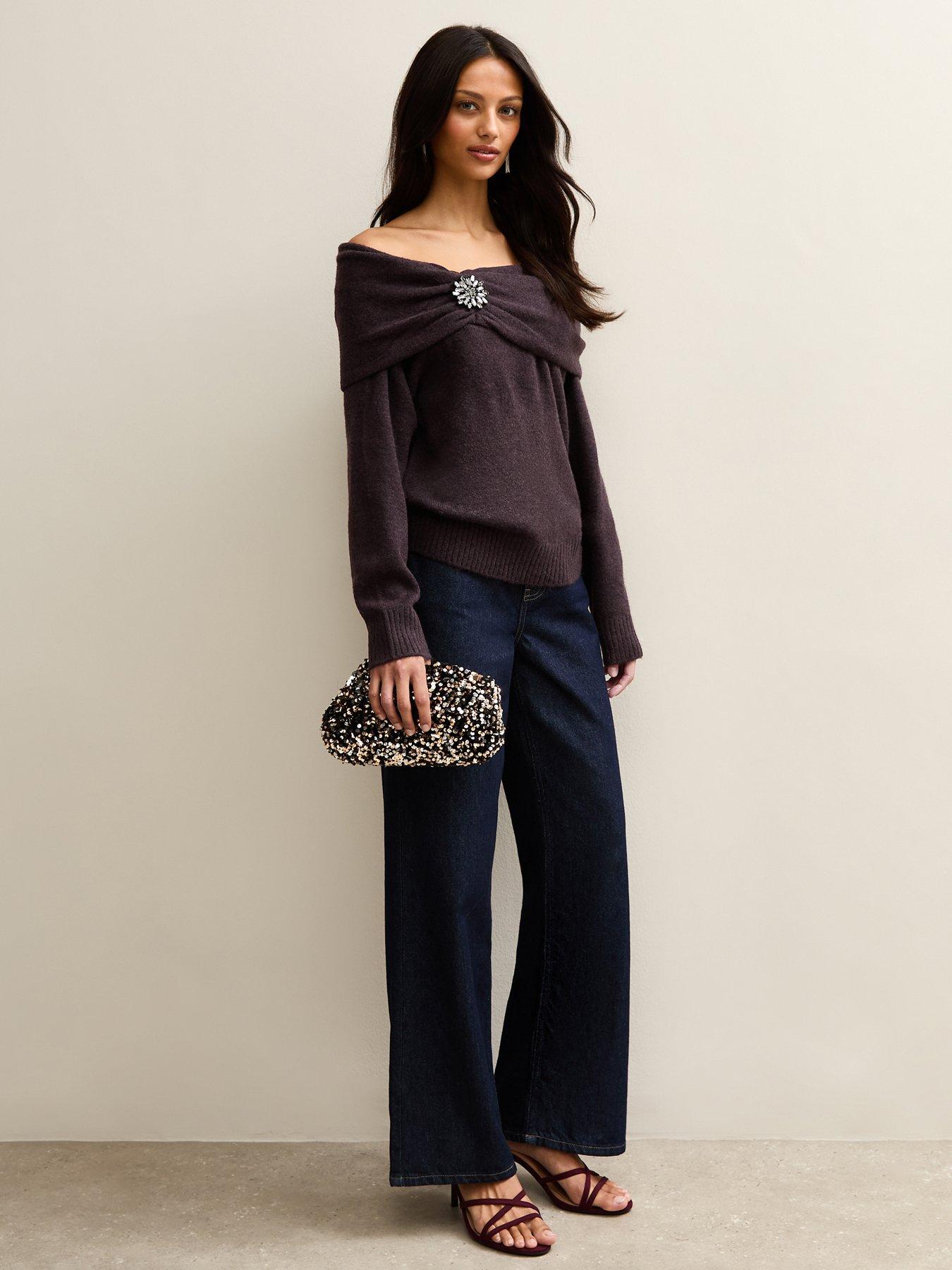 Image 3 of 5 of New Look Off The Shoulder Jumper - Light Purple