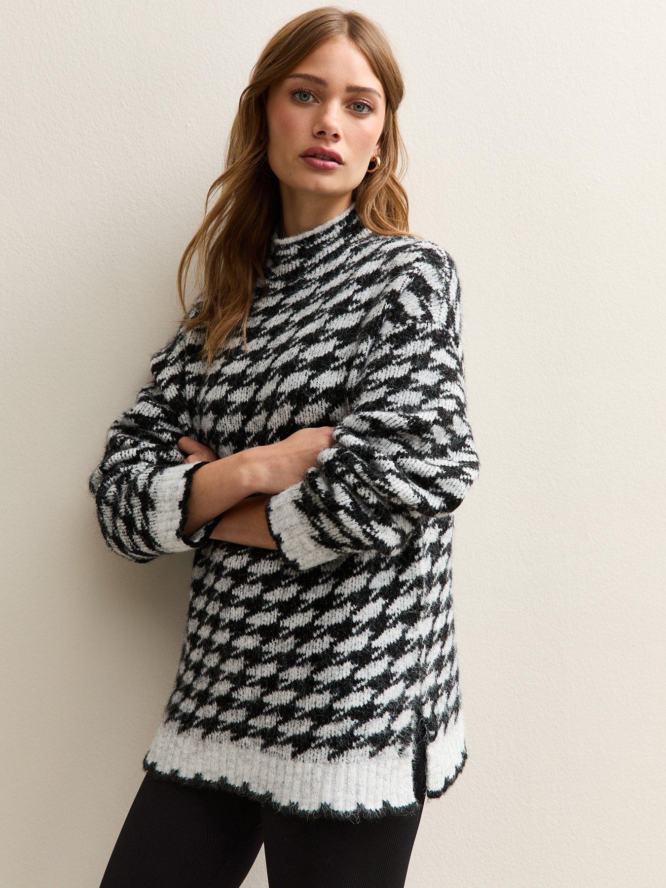  image of new-look-houndstooth-high-neck-jumper-grey