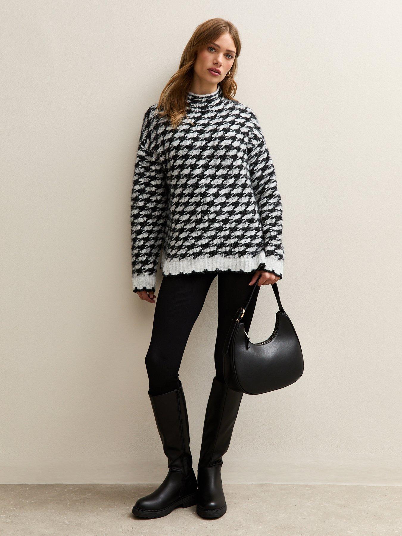  image of new-look-houndstooth-high-neck-jumper-grey