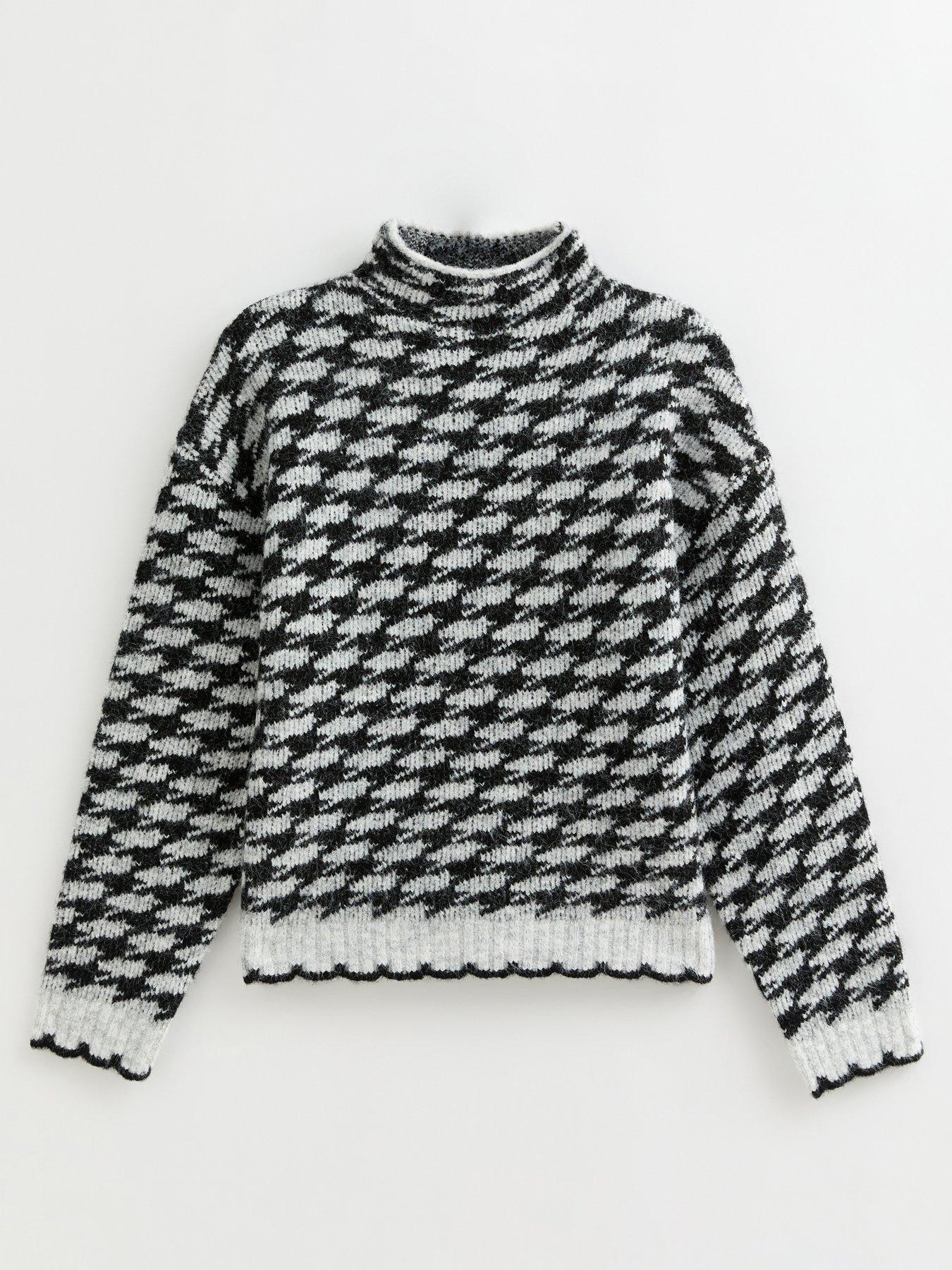  image of new-look-houndstooth-high-neck-jumper-grey