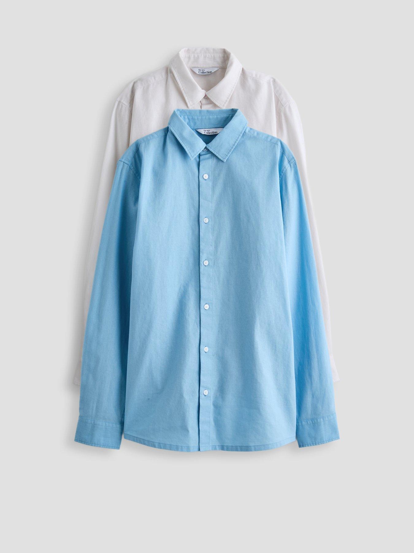 The Very Collection 2 Pack Long Sleeve Linen Shirts - White/Light Blue