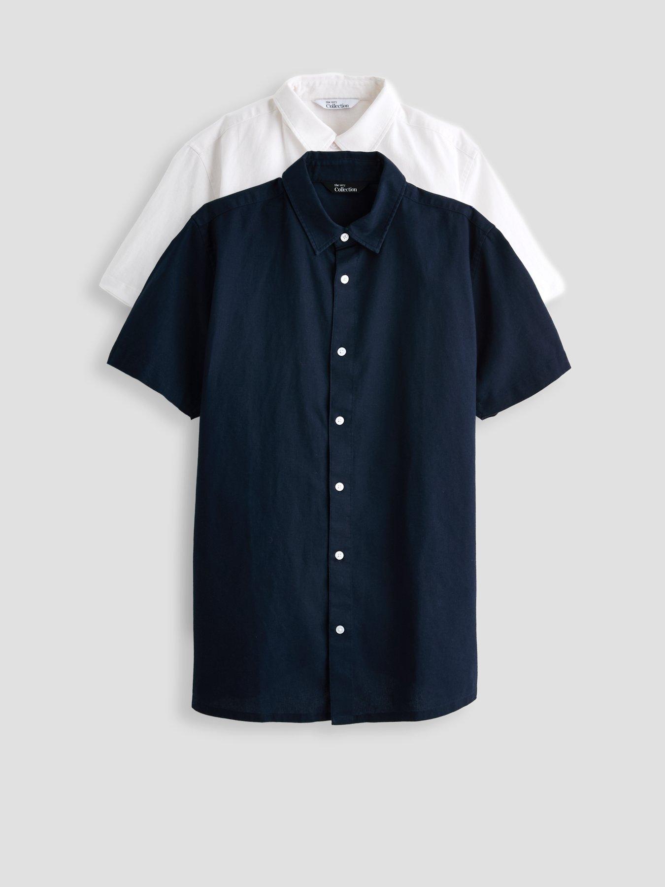 The Very Collection 2 Pack Standard Collar Linen Shirt - Navy/White