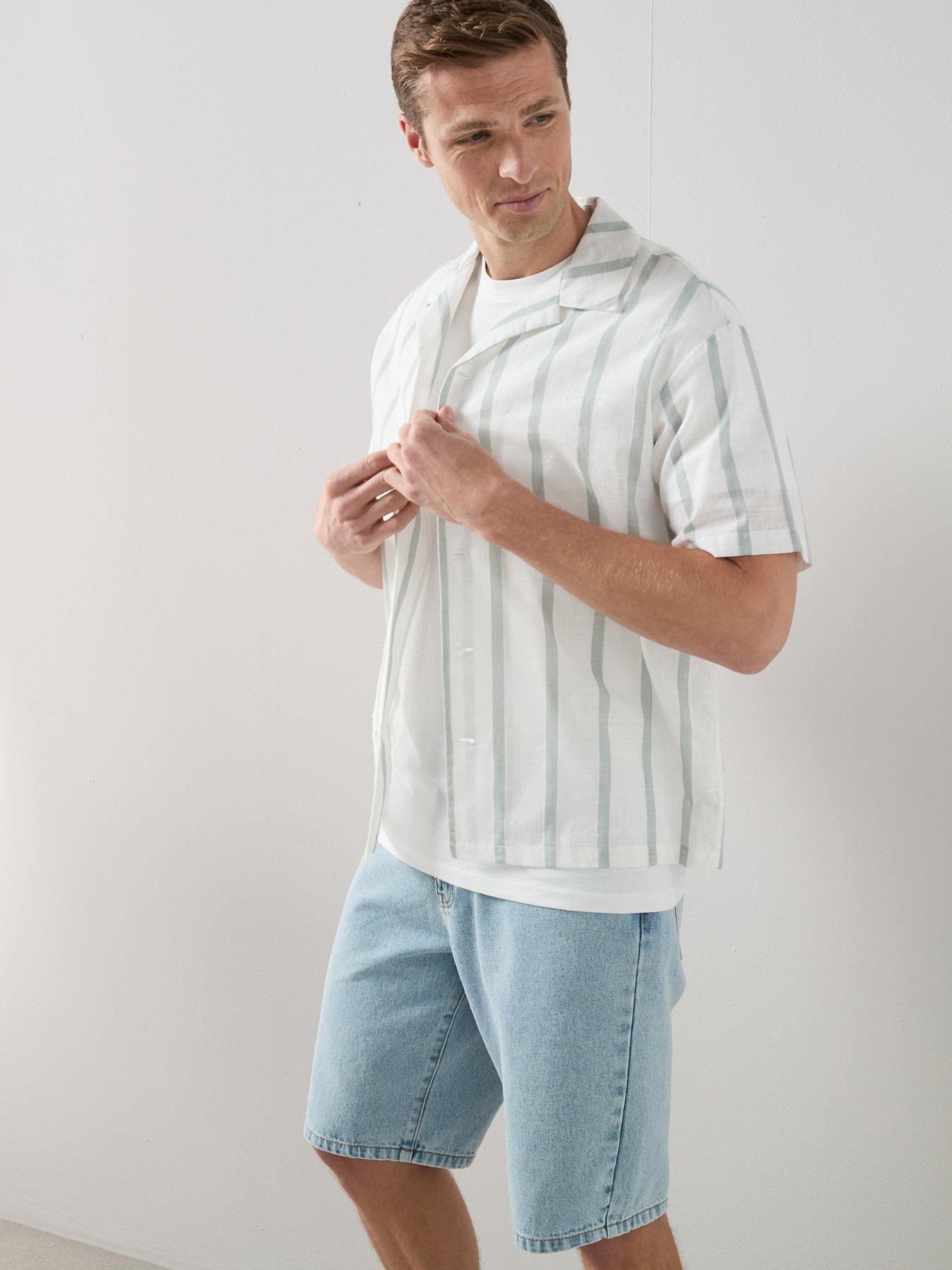The Very Collection Pure Cotton Boxy Fit Striped Shirt - Light Green