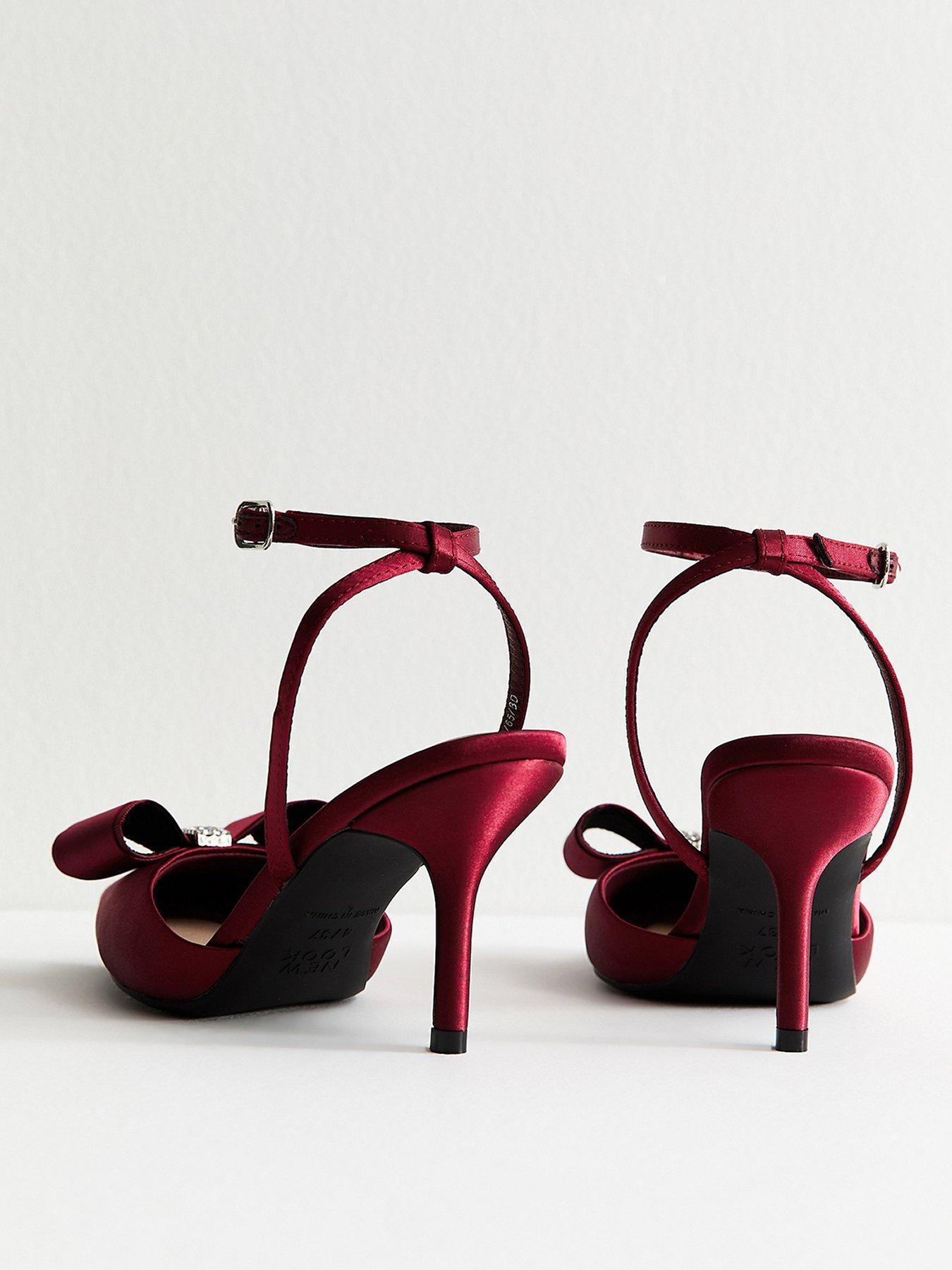  image of new-look-light-burgundy-satin-bow-embellished-stiletto-heels