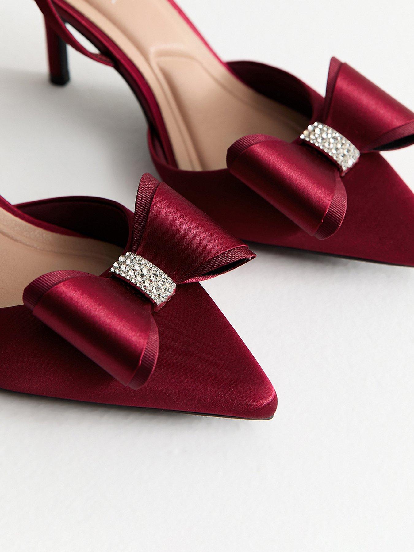  image of new-look-light-burgundy-satin-bow-embellished-stiletto-heels