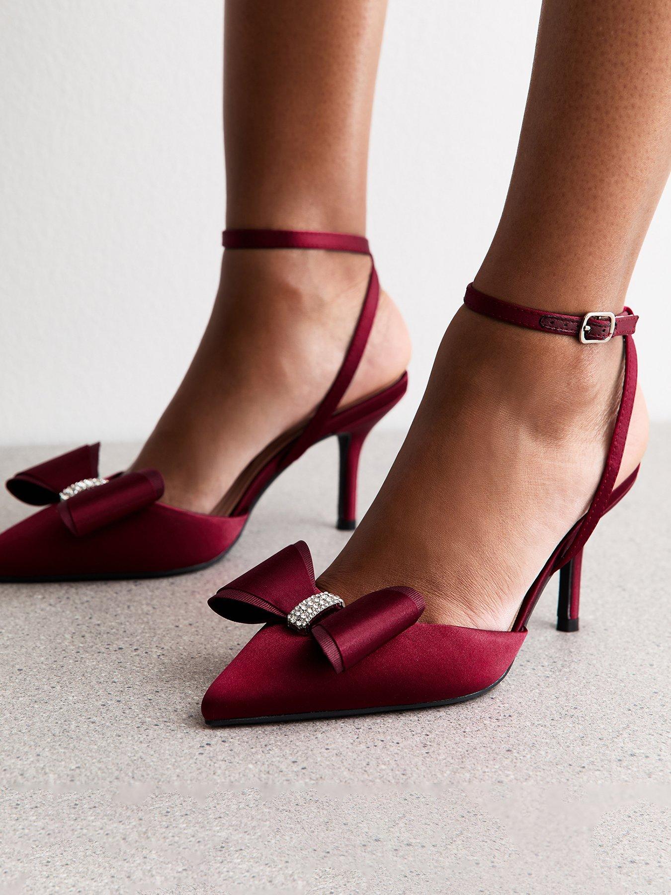  image of new-look-light-burgundy-satin-bow-embellished-stiletto-heels