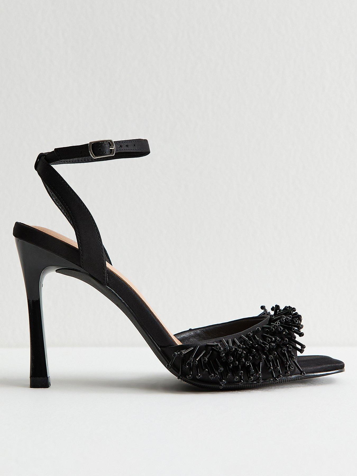 New Look Satin Beaded Strap Stiletto Sandals - Black