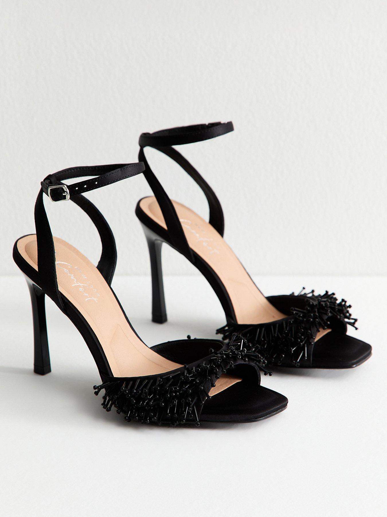  image of new-look-black-satin-beaded-strap-stiletto-sandals