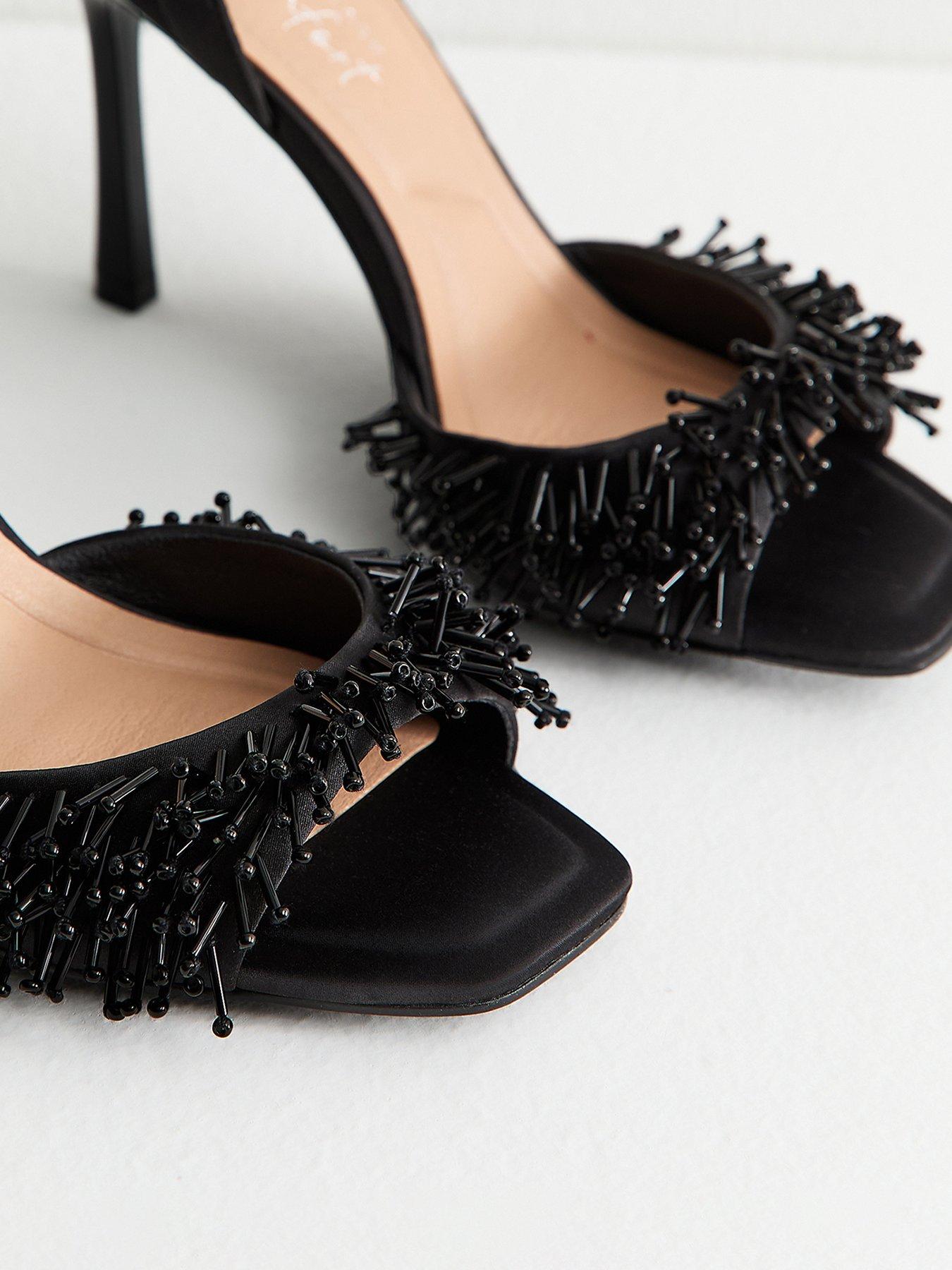  image of new-look-black-satin-beaded-strap-stiletto-sandals