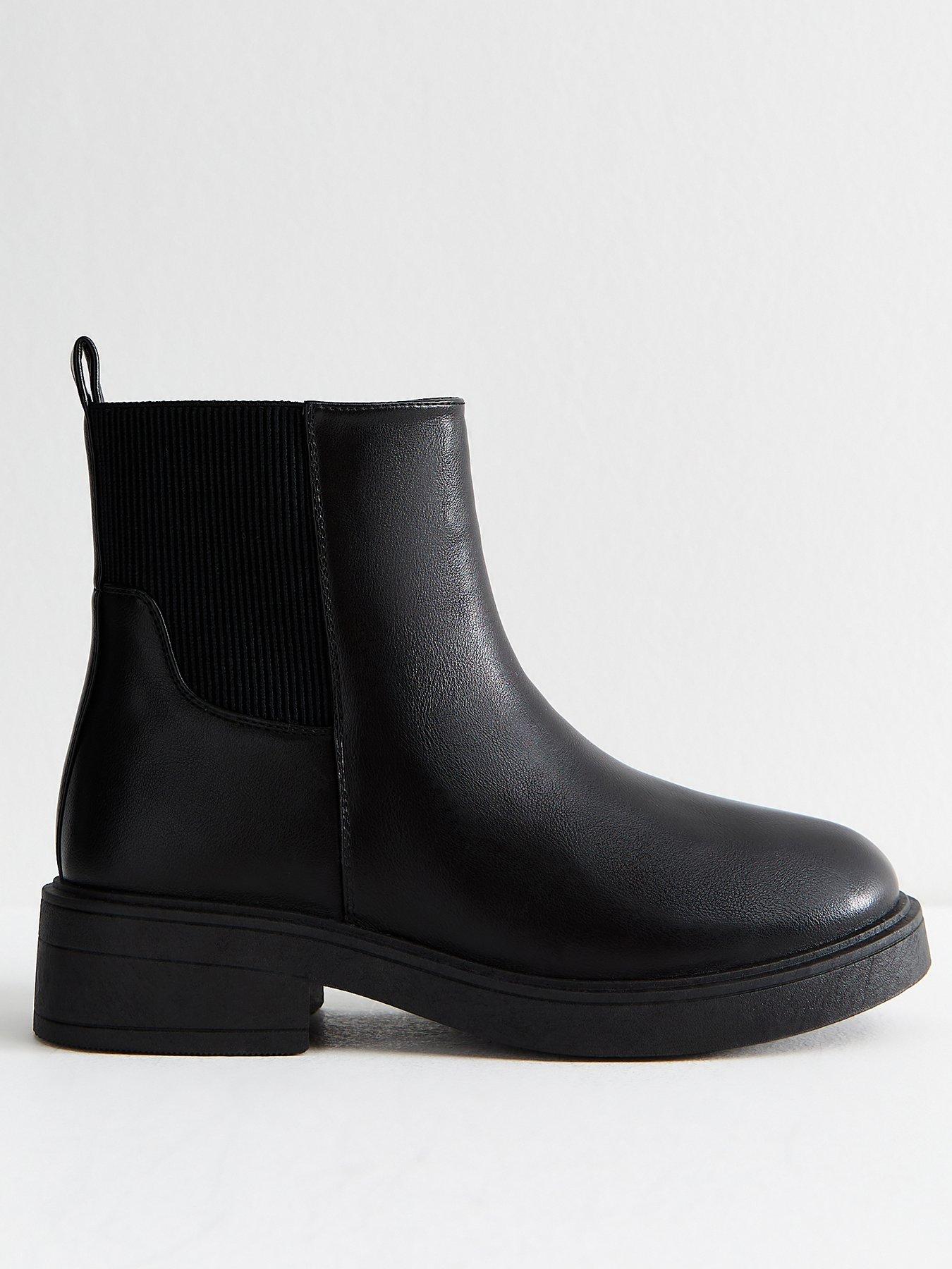  image of new-look-wide-fit-black-faux-leather-chunky-sole-chelsea-ankle-boots